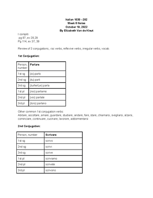 Ita+week+13-1 - notes - Italian Notes Week 12 Chapter 8 Pg 208 Ex 29 ...