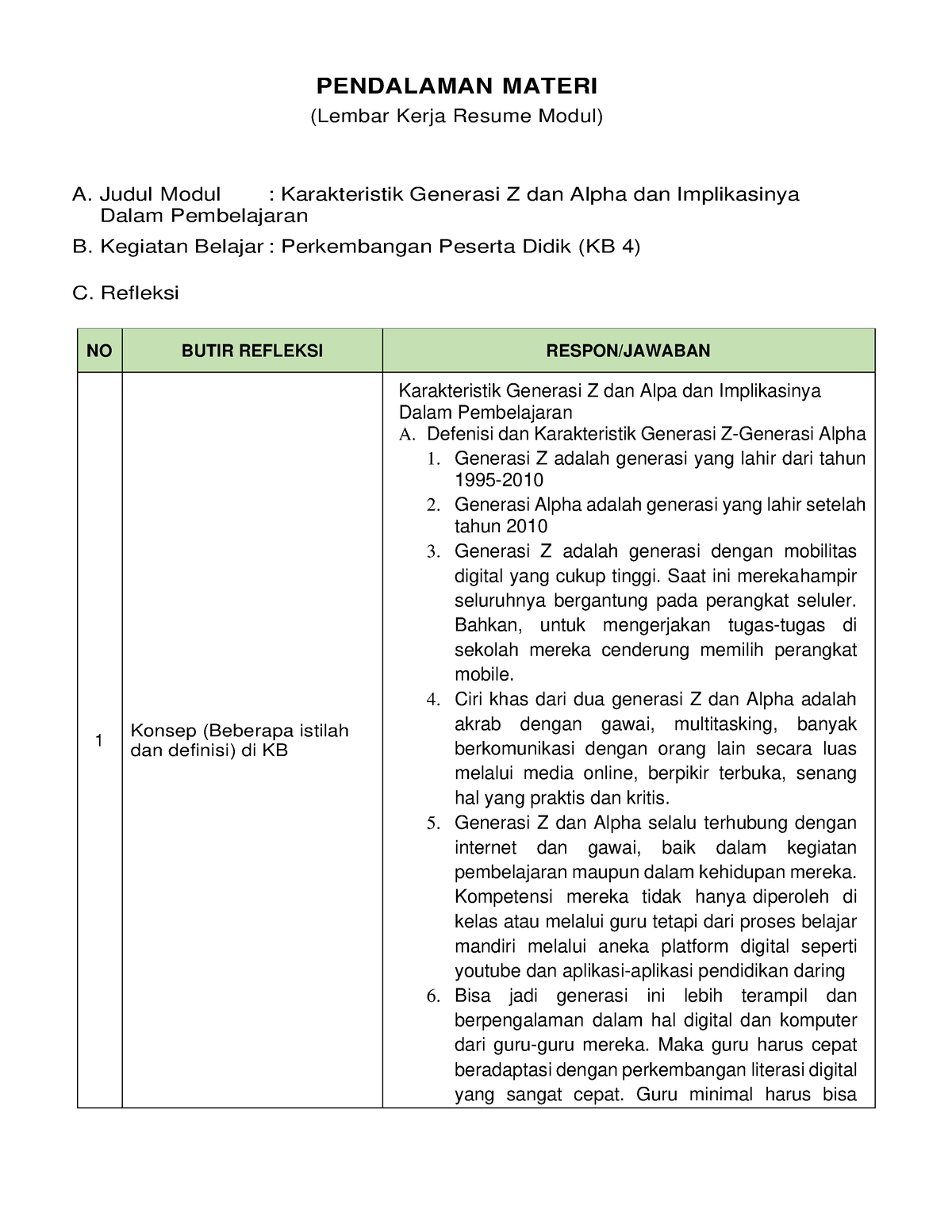 Perkembangan Peserta Didik KB 4 - PENDALAMAN MATERI (Lembar Kerja ...