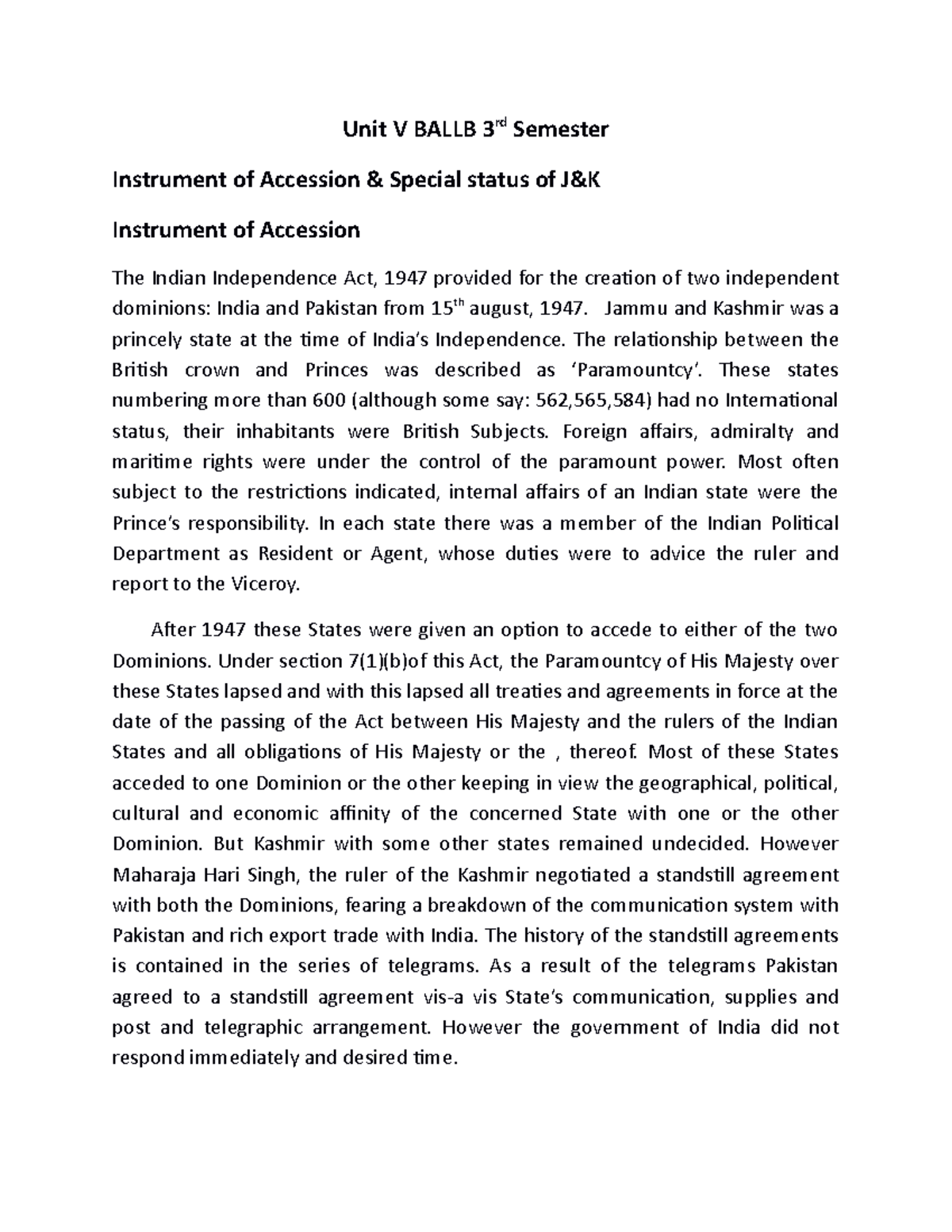 Instrument of Accession 1 1 Copy Unit V BALLB 3rd Semester