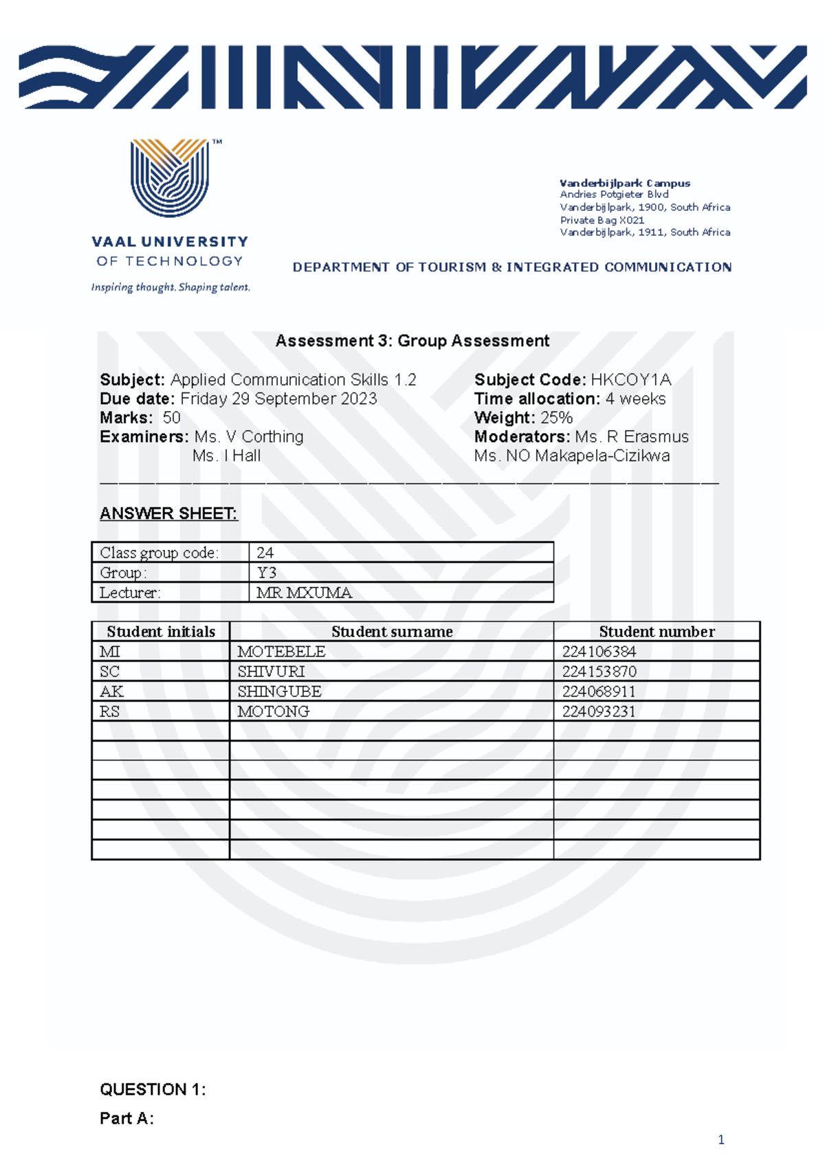 Group Assessment 24 - INFORMATION - Assessment 3: Group Assessment ...
