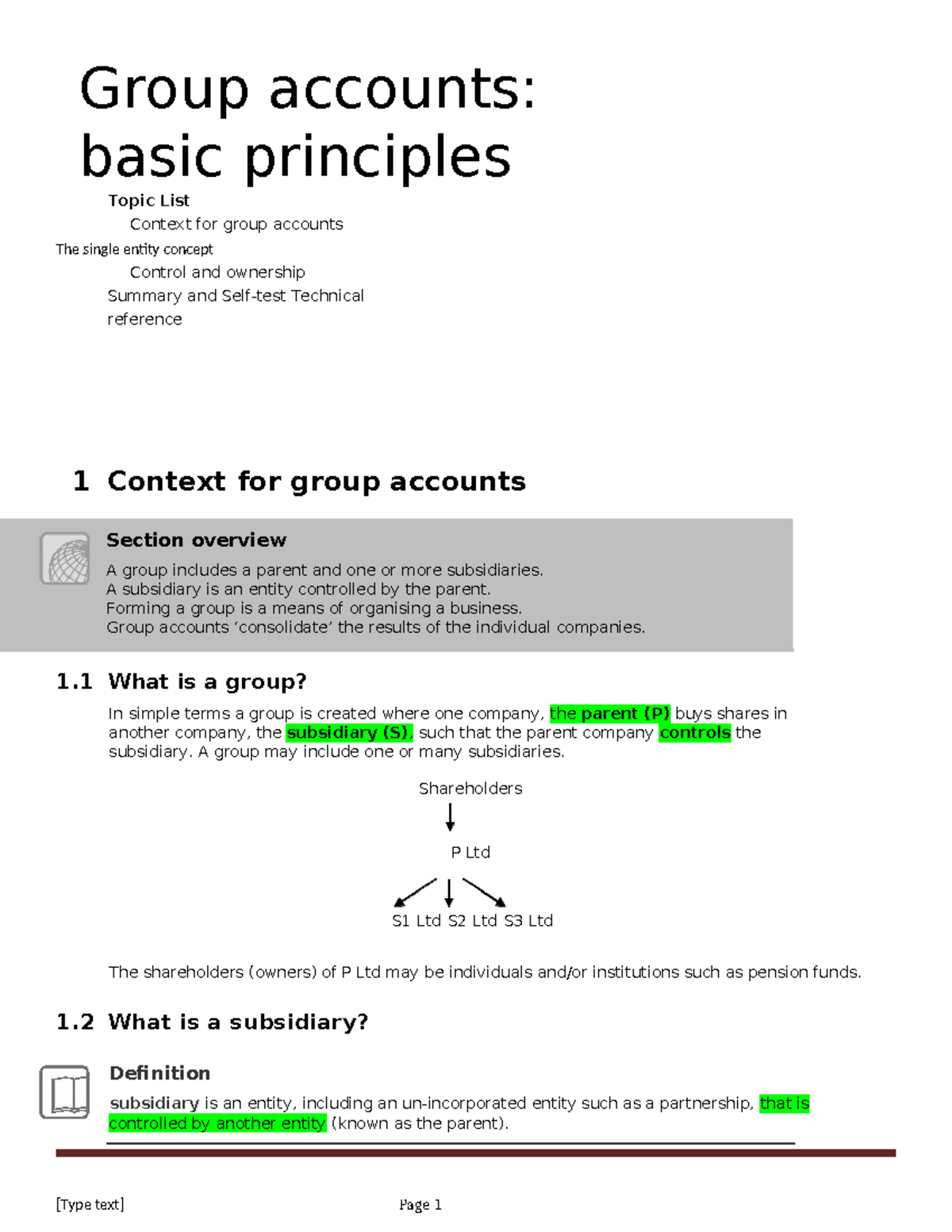 Group-accounts - accountinng - Group accounts: basic principles Topic ...