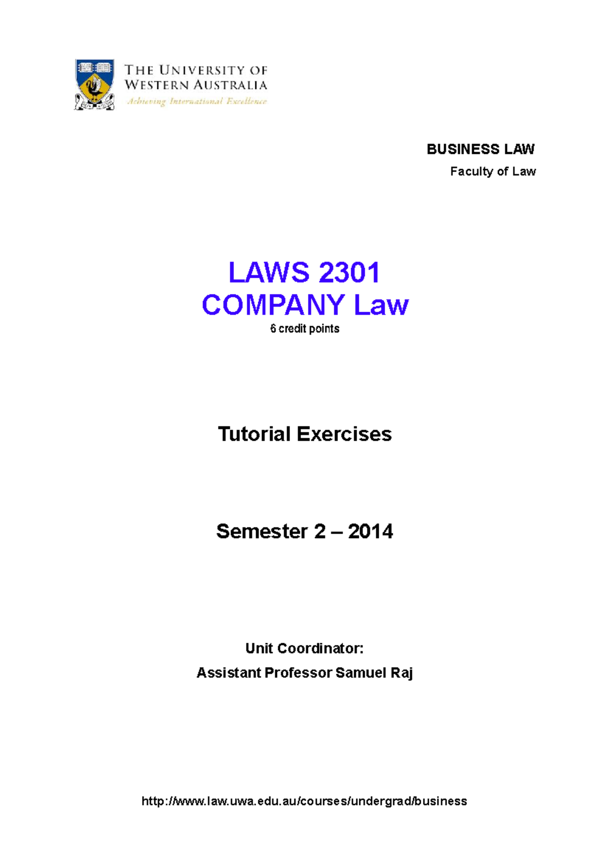 Company Law Tute Answers - BUSINESS LAW Faculty Of Law LAWS 2301 ...