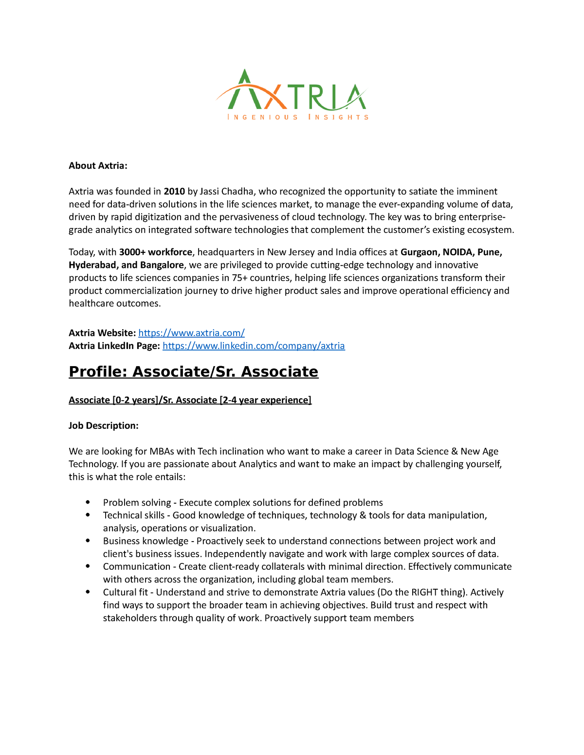 Marketing Marketing - About Axtria: Axtria Was Founded In 2010 By Jassi ...