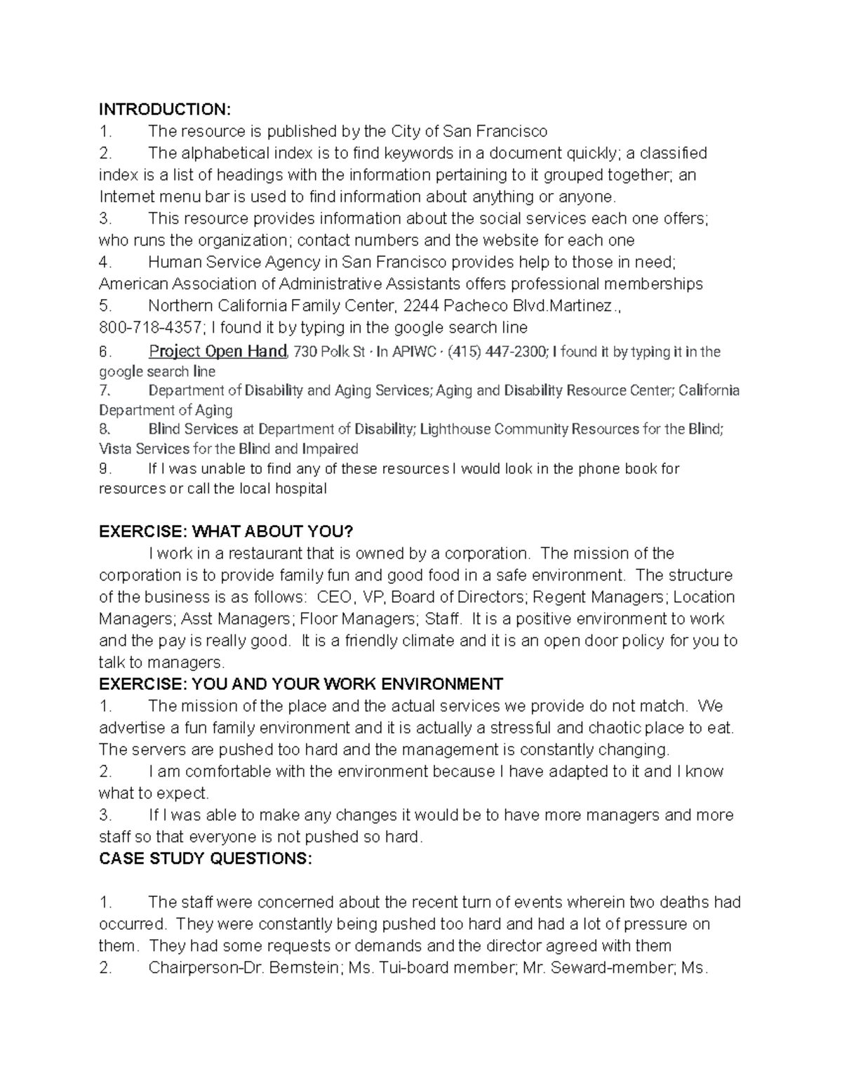 Chapter 8 Exercises and Case Studies - INTRODUCTION: The resource is ...