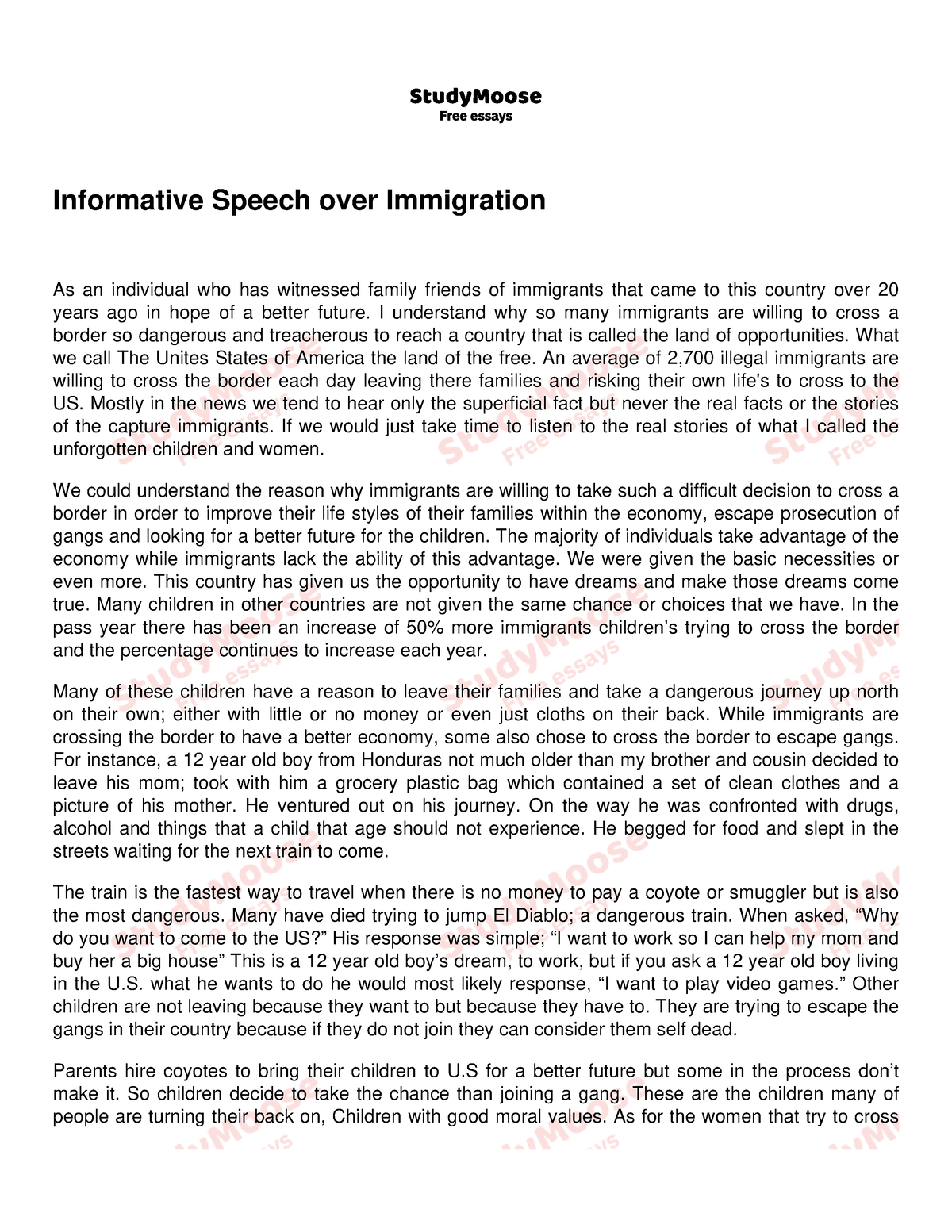 informative speech topics immigration