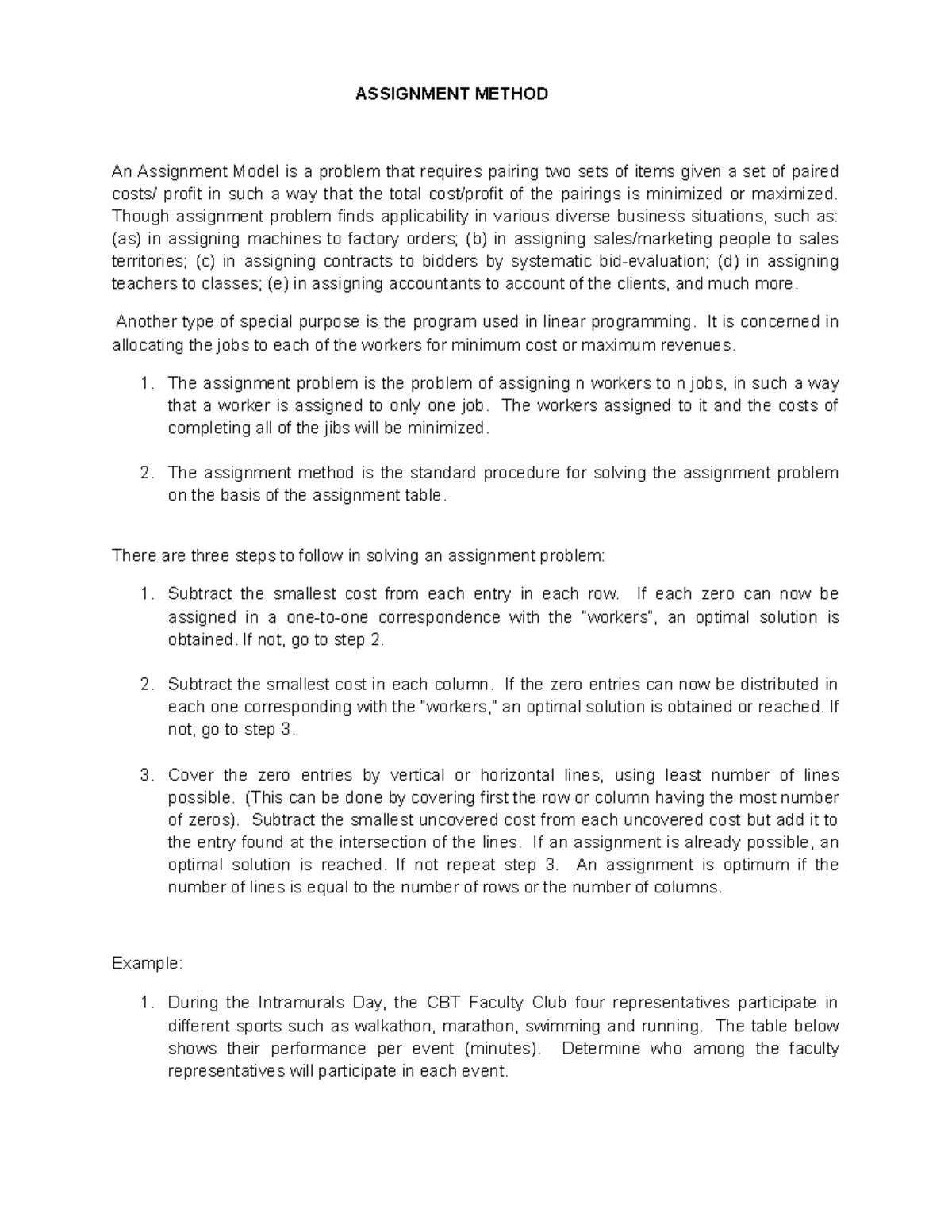 Assignmnet Method - Assignment Model Approach - ASSIGNMENT METHOD An ...