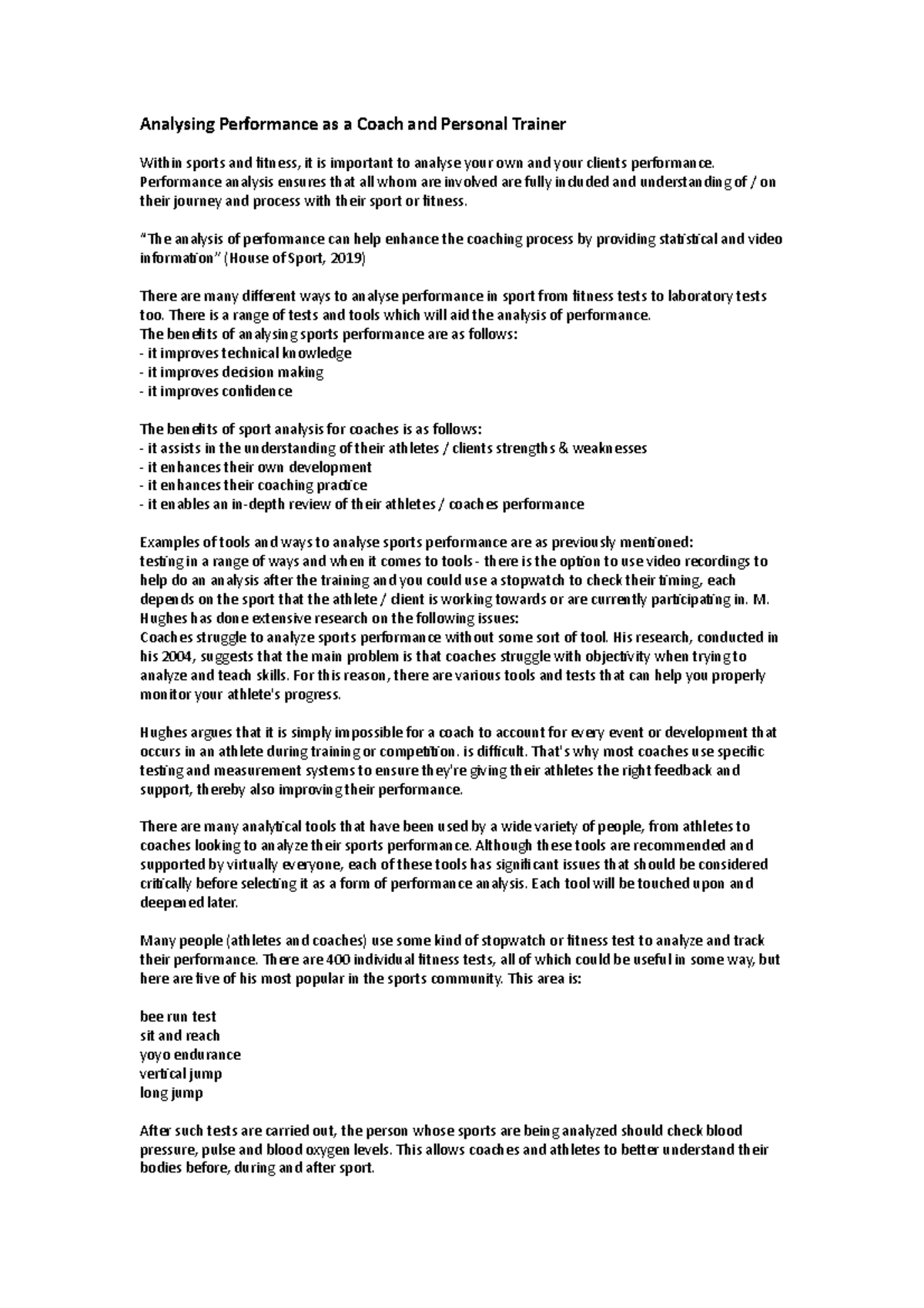 Analysing Performance as a Coach and Personal Trainer - Performance ...