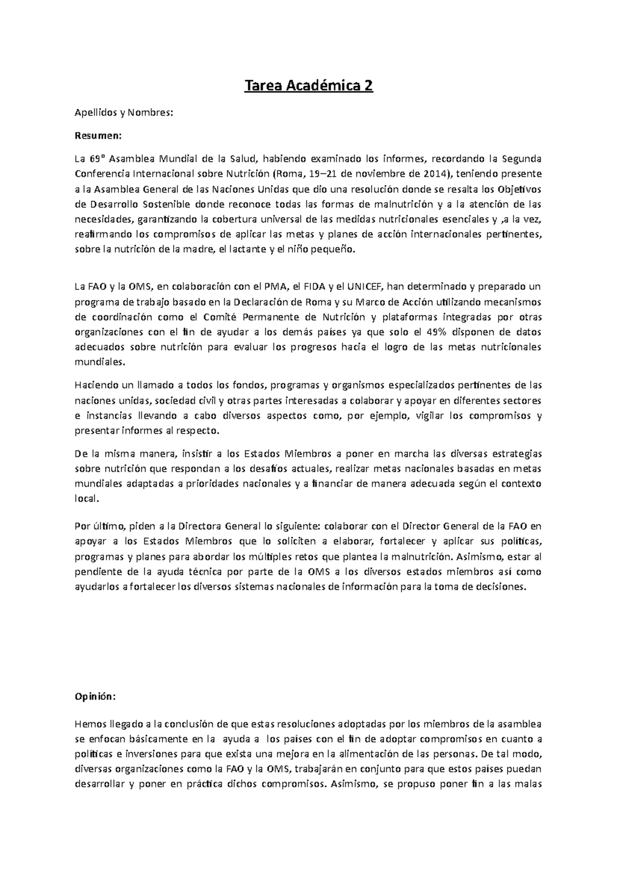 Tarea Académica 2 - Resumen Y Opinion - Tarea Académica 2 Apellidos Y ...