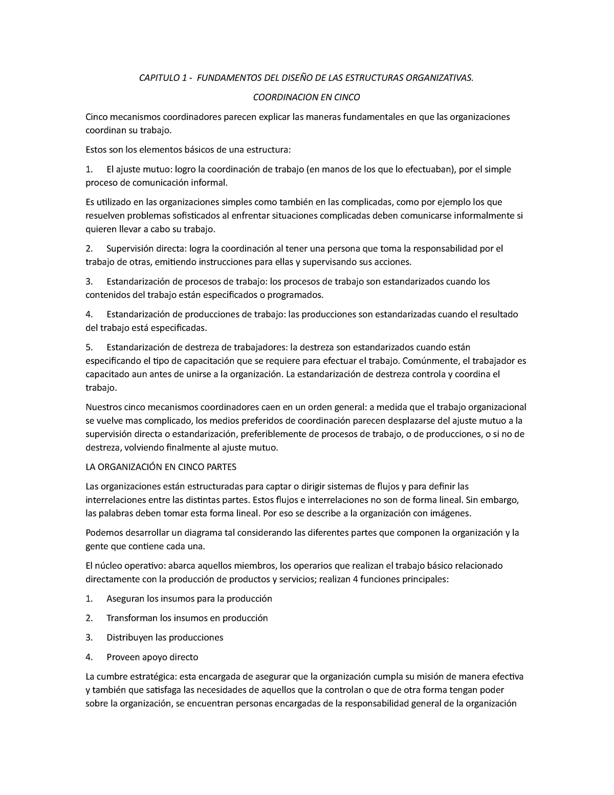 Fundamento Del Diseño De Las Estructuras Organizativas Mintzberg Capitulo 1 Fundamentos Del 7031