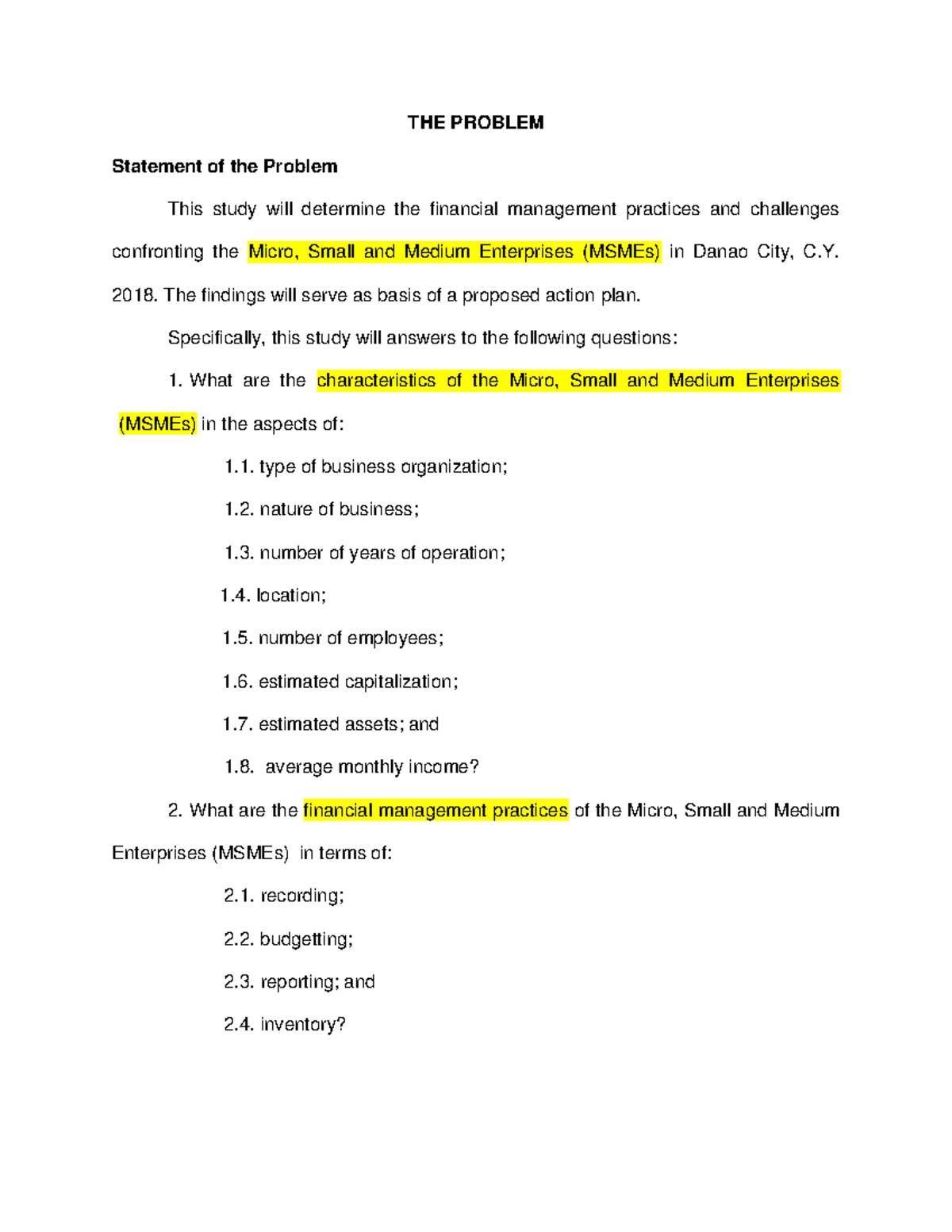 005-x Sample Research Problem Definition OF Terms ( Quantitative) - THE ...