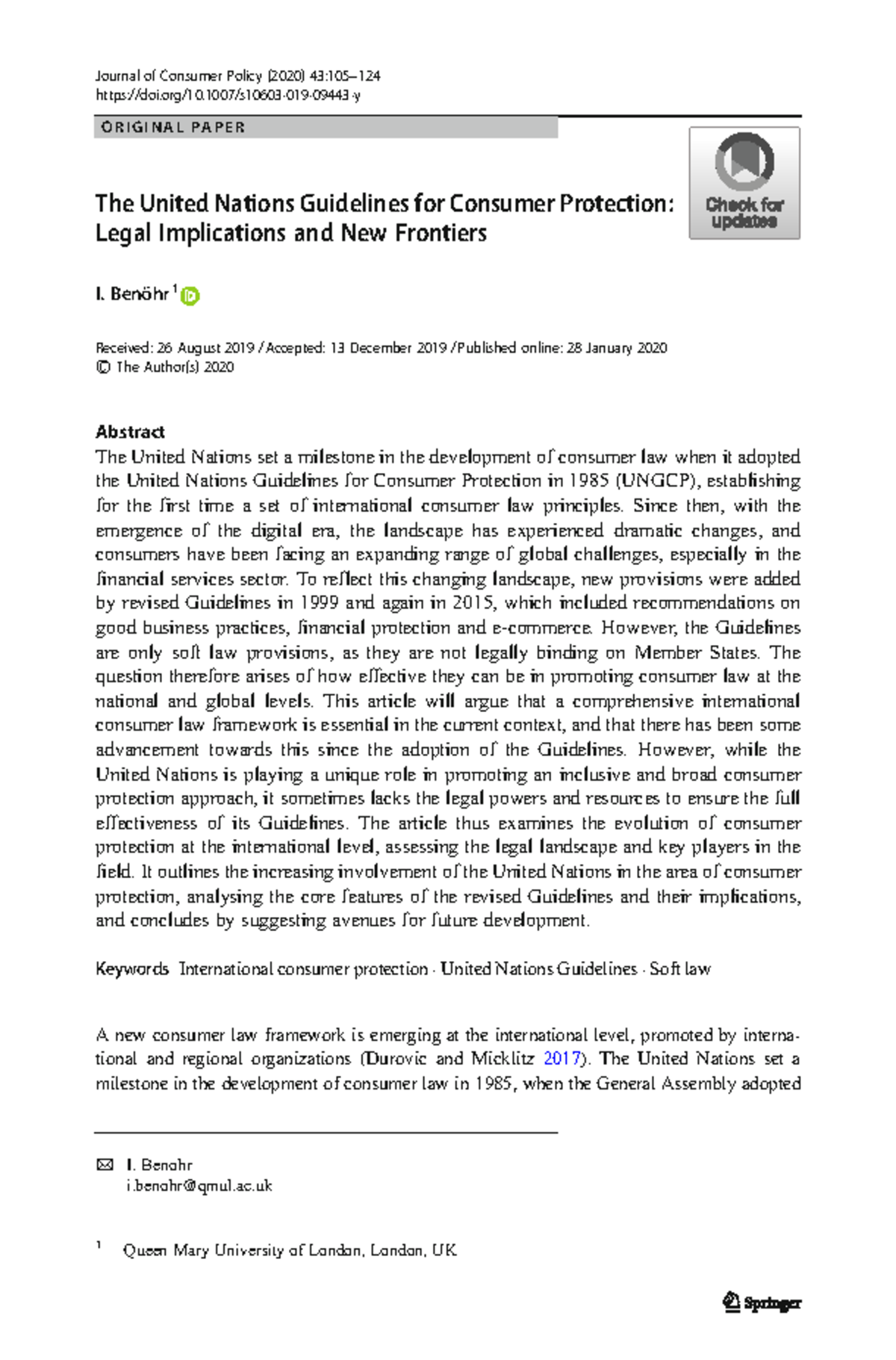 I. Benöhr article on international consumer law - O R I G I N A L P A P ...