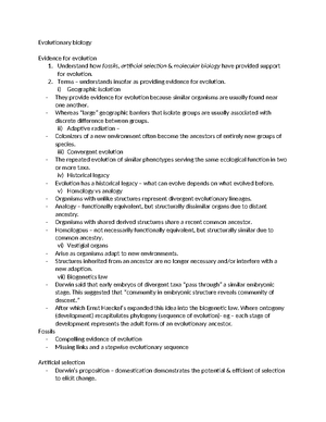 BIO109 Evolution Explained Notes - 9/ Evolution provides scientific ...