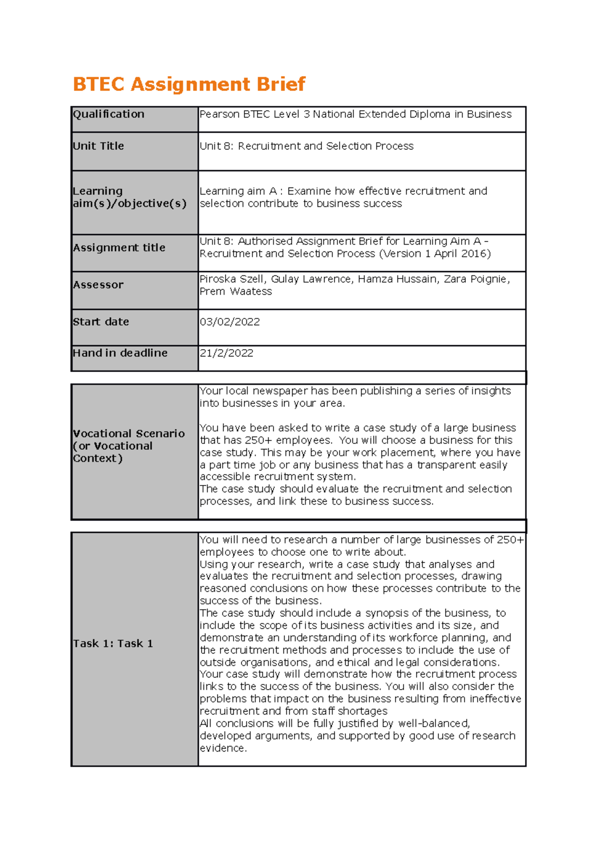 btec business level 3 coursework