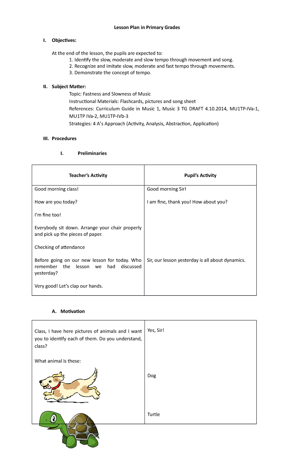 Primary Grades DLP Music - Lesson Plan In Primary Grades I. Objectives ...