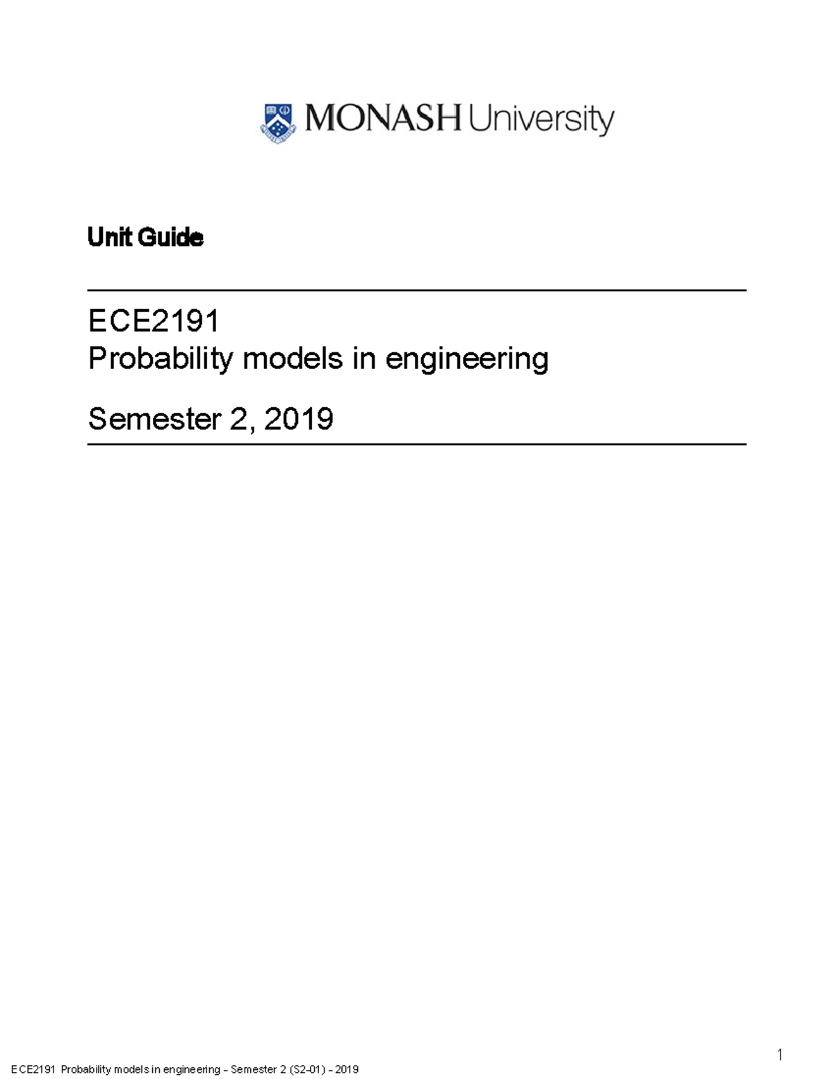 ECE2191 - Unit Guide - 1 Unit Guide ECE Probability models in ...