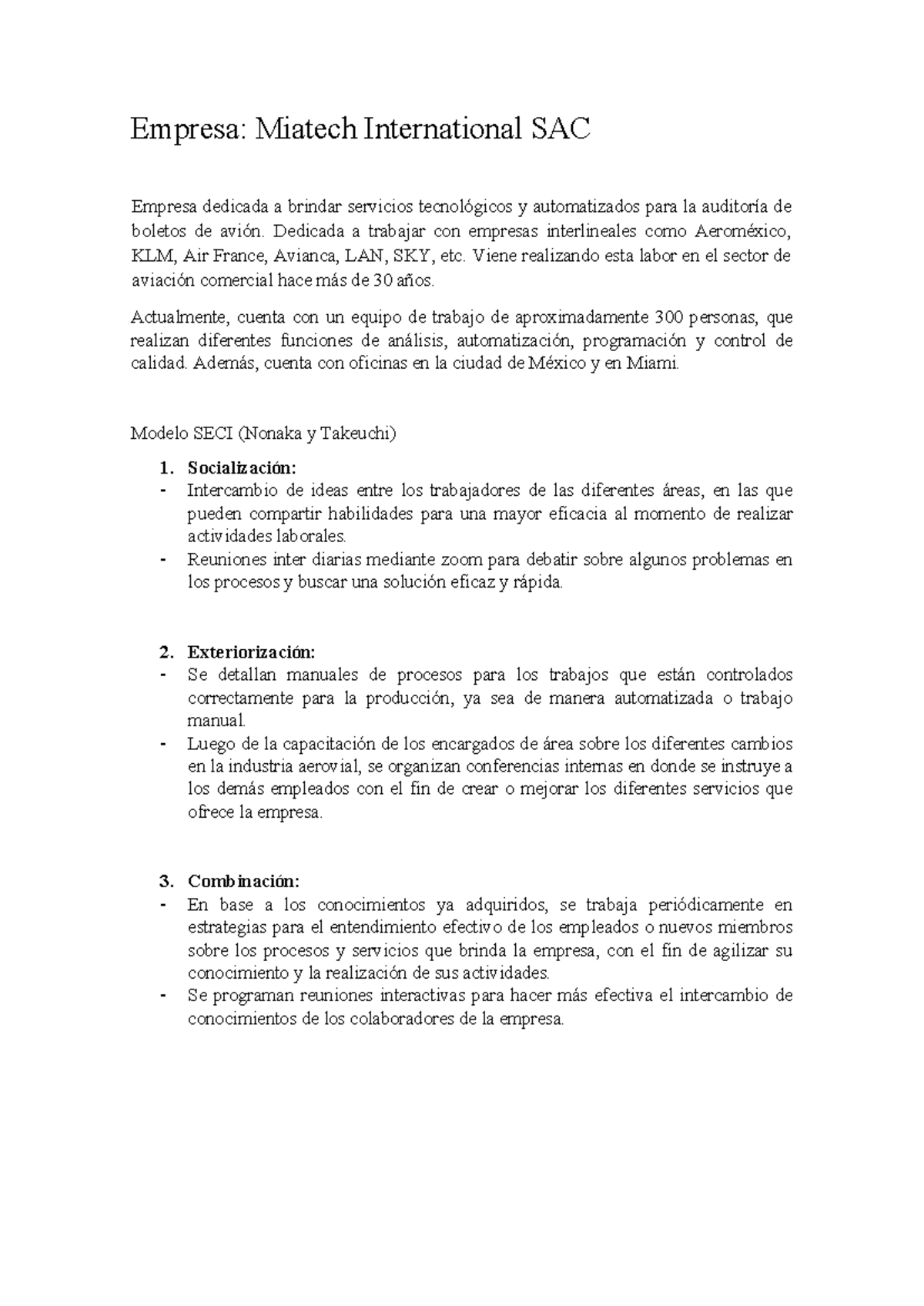 SECI SECI Empresa Miatech International SAC Empresa dedicada a