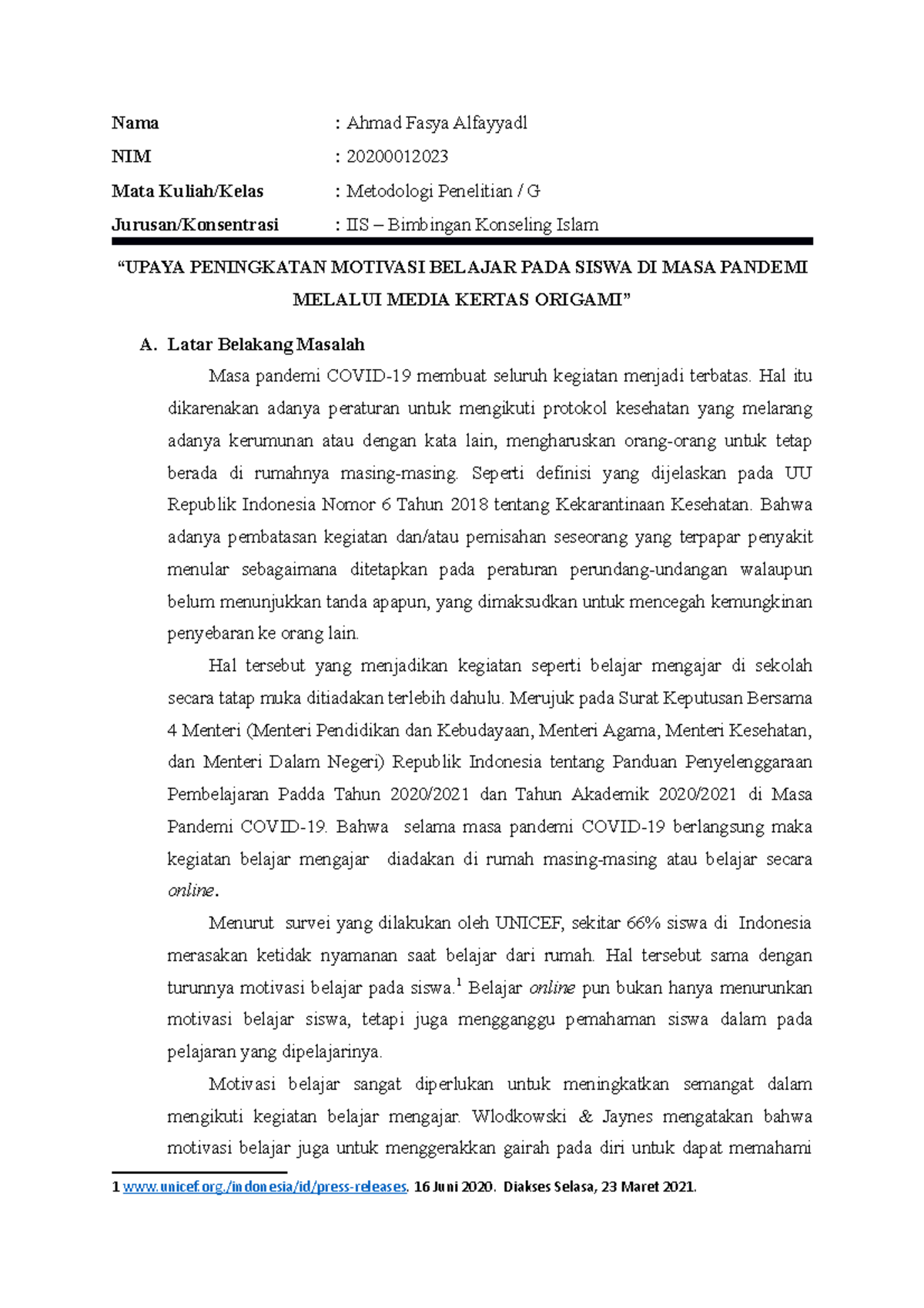 Contoh Pendahuluan, Rumusan masalah dan tujuan - Nama : Ahmad Fasya ...