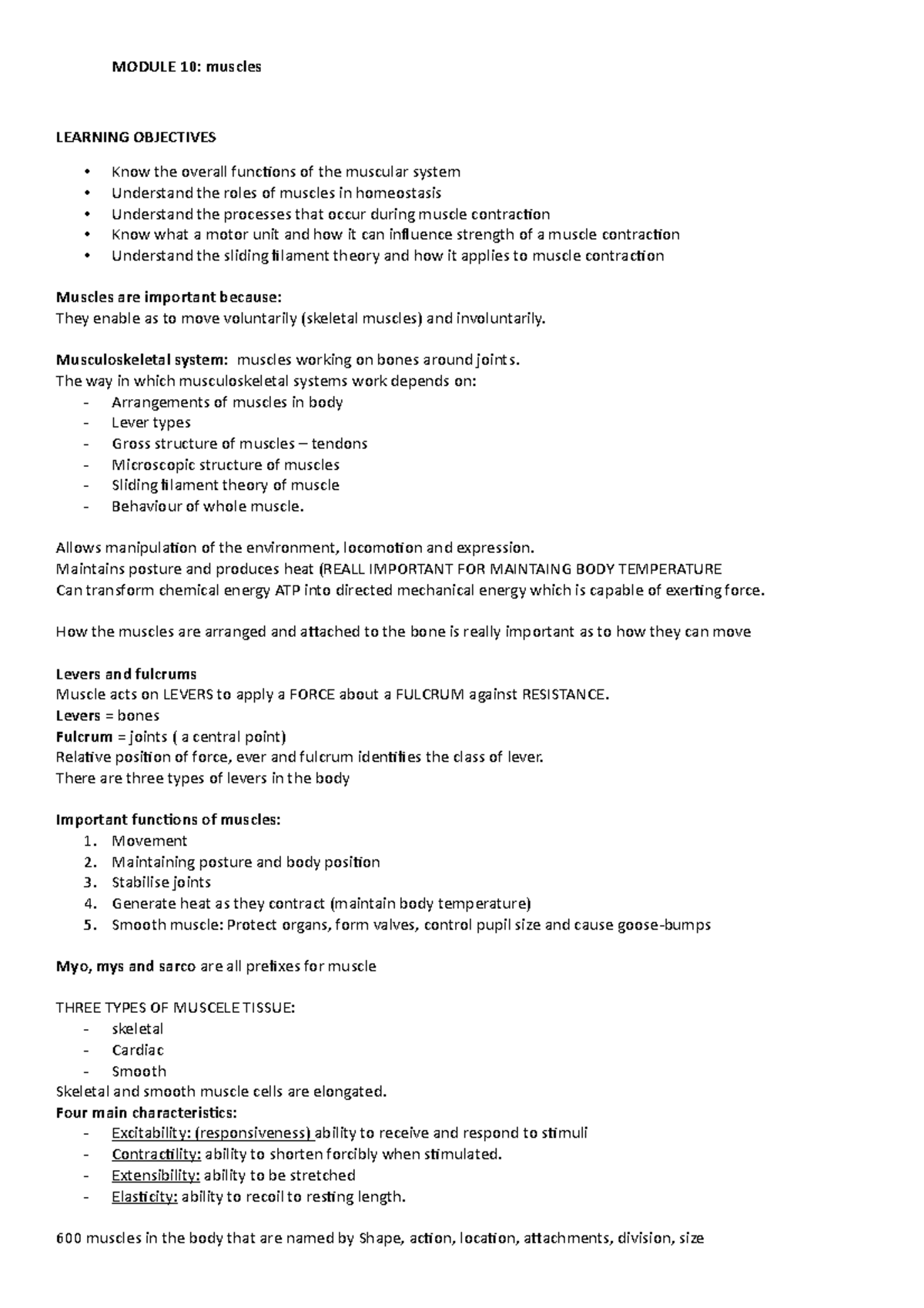 Module 10 Muscles - MODULE 10: muscles LEARNING OBJECTIVES Know the ...