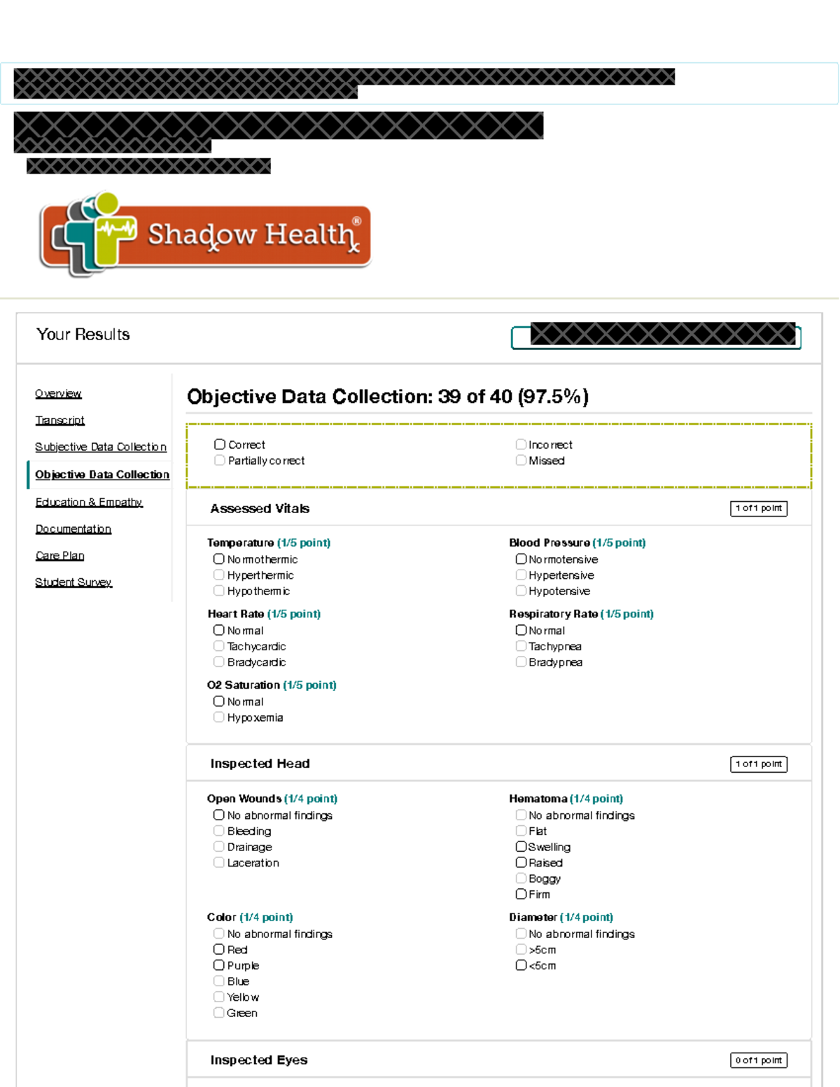 Damien Brooks Objective Data - Objective Data Collection: 39 of 40 (97% ...