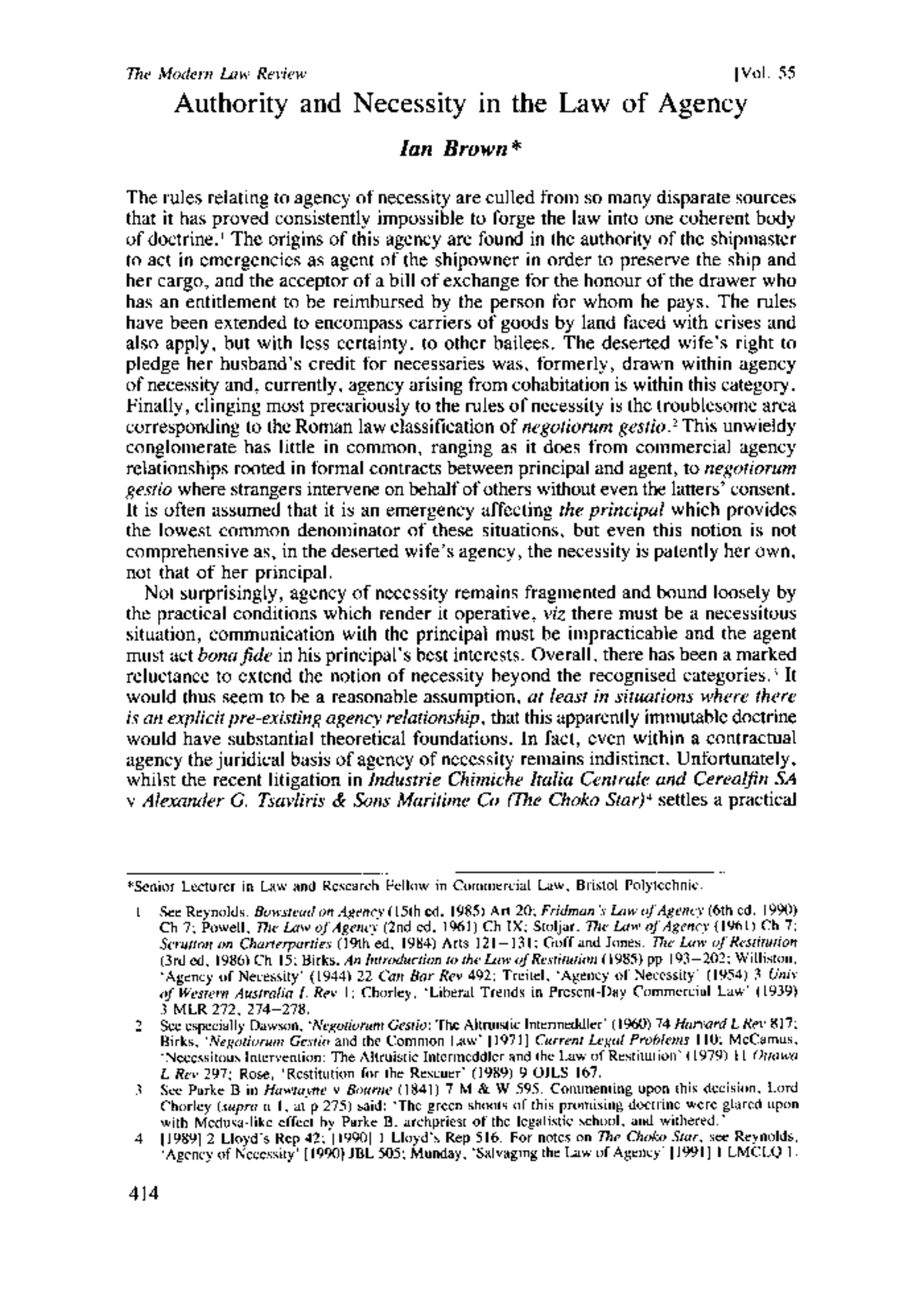 Modern Law Review May 1992 Brown Authority and Necessity in the