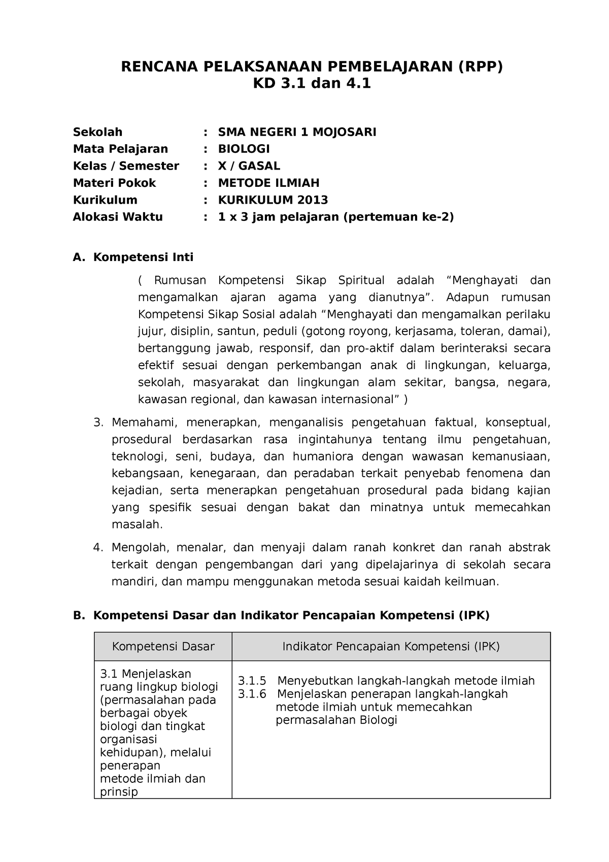 Ruang Lingkup Biologi - Metode Ilmiah ( 2 ) - RENCANA PELAKSANAAN ...