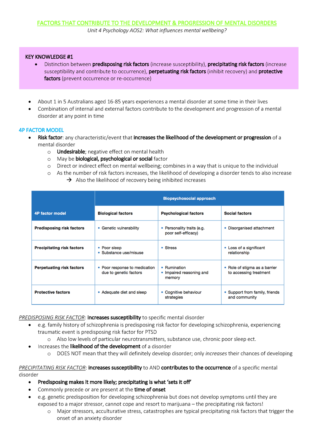 Mental disorder PDF - detailed notes - FACTORS THAT CONTRIBUTE TO THE ...