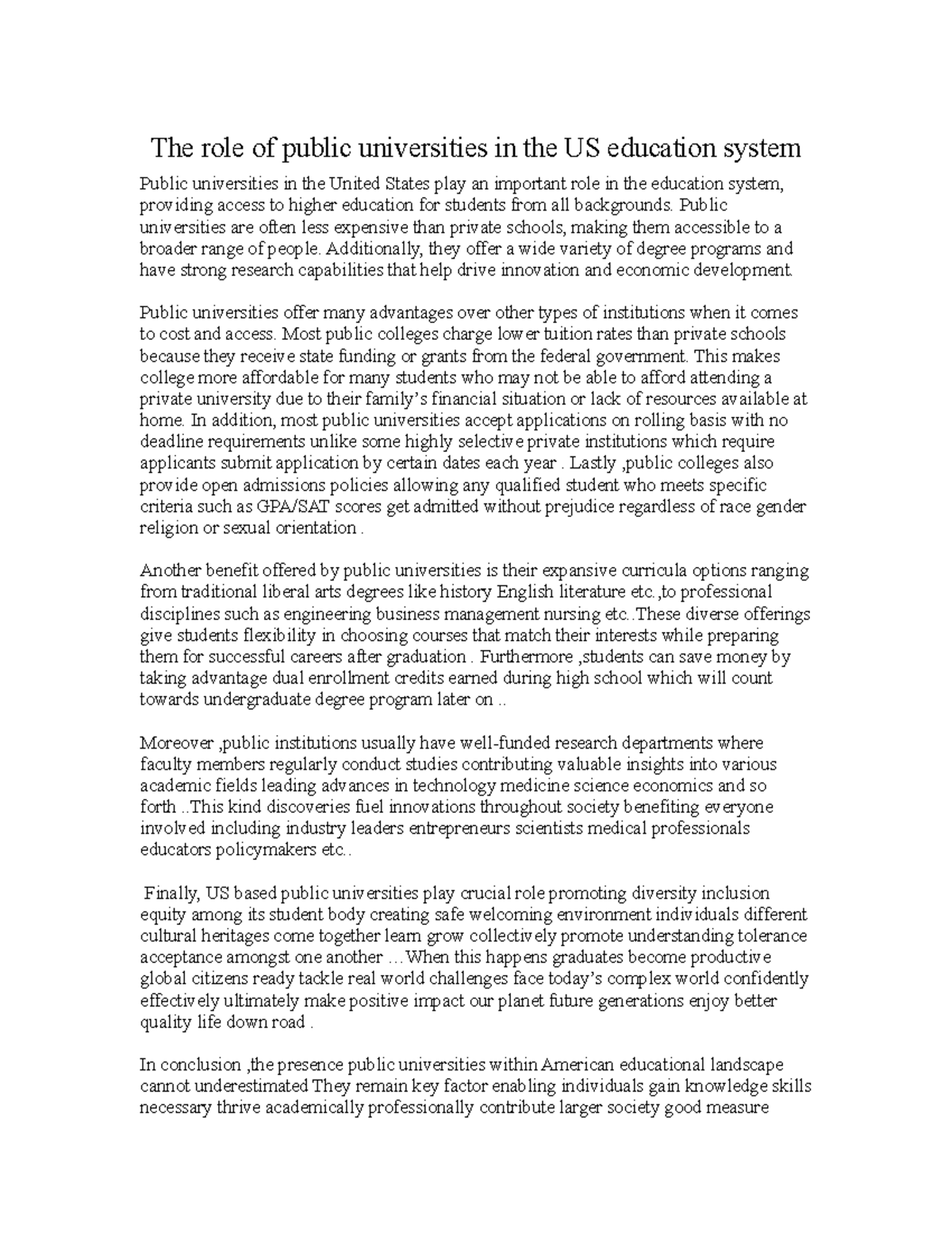 The role of public universities in the US education system Public