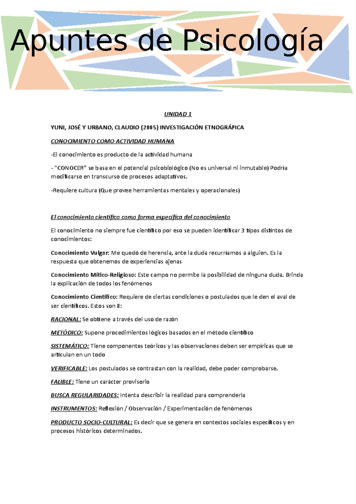 Apunte Final F Psicolog a UNIDAD 1 YUNI JOS Y URBANO CLAUDIO 