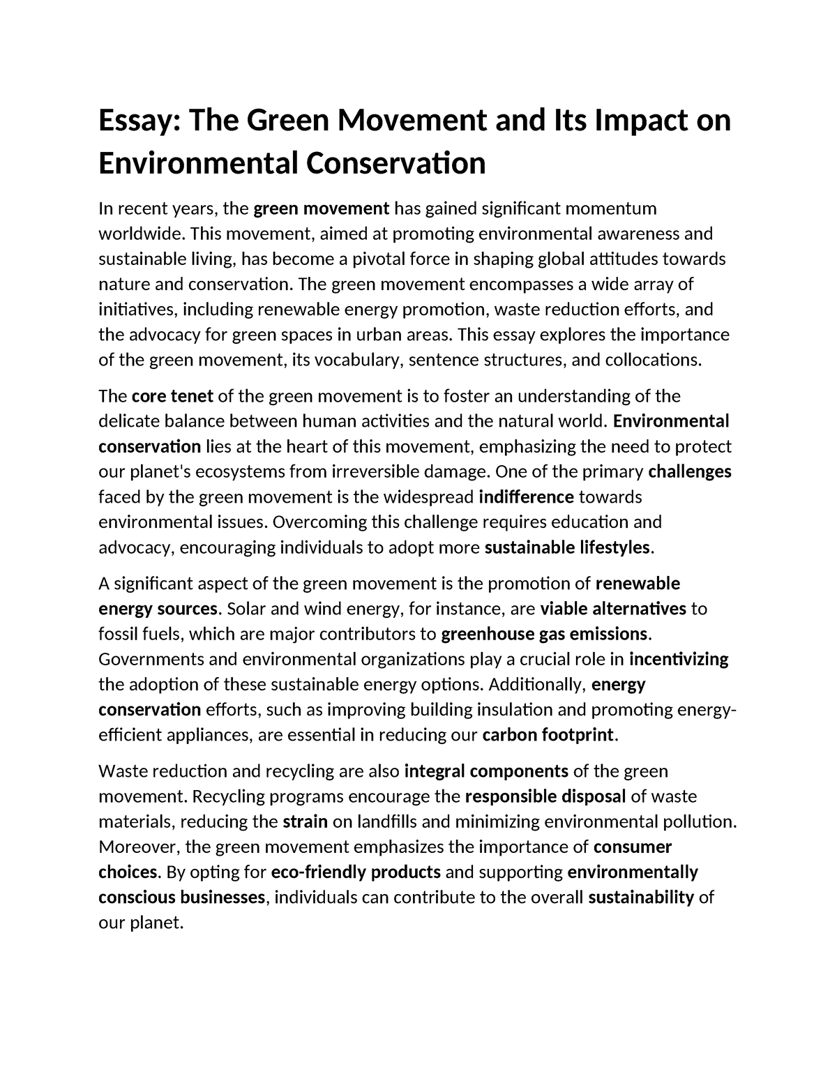 importance of green movement essay