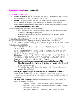 PSY 202 exam 1 Study Guide answers - PSY 202 Psychopathology – Fall ...