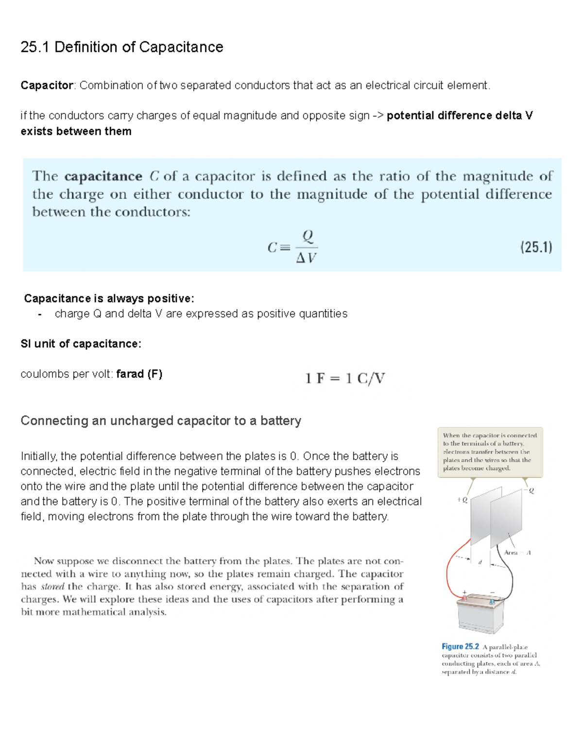 Chapter 25 - Capacitance - 25 Definition of Capacitance Capacitor ...