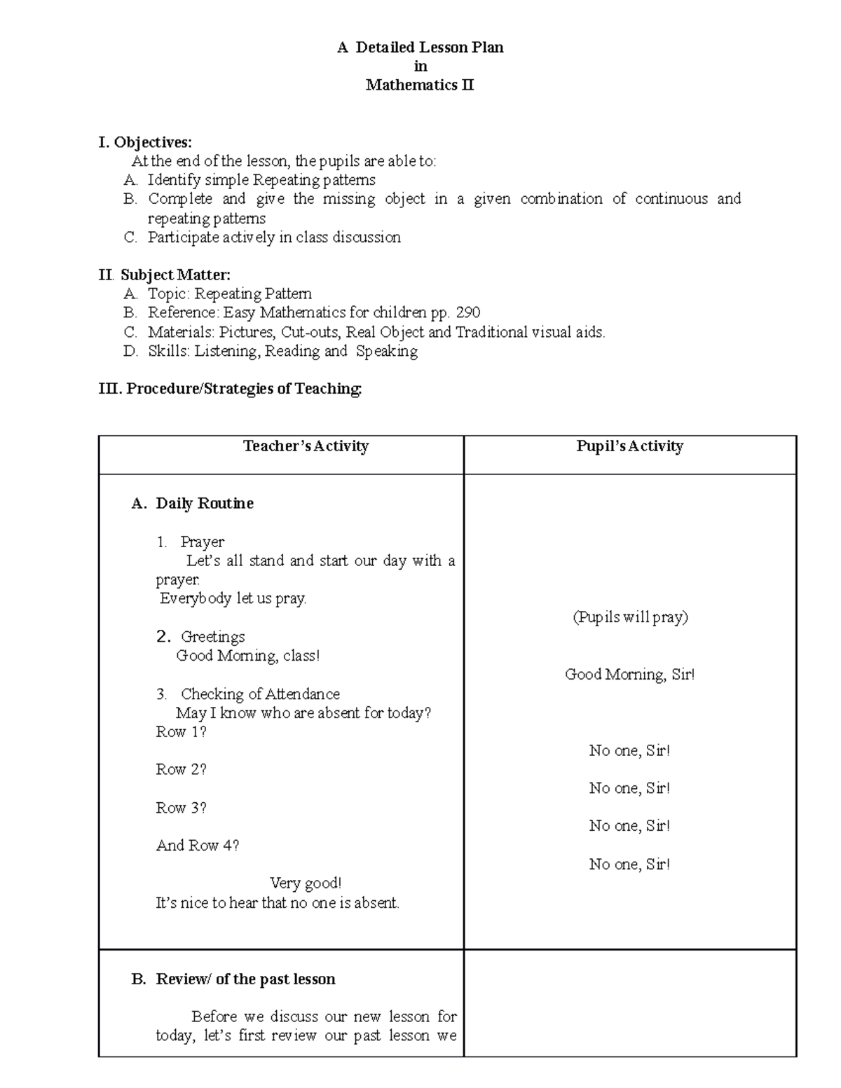 A Detailed Lesson Plan Repaired Repaired - A Detailed Lesson Plan in ...