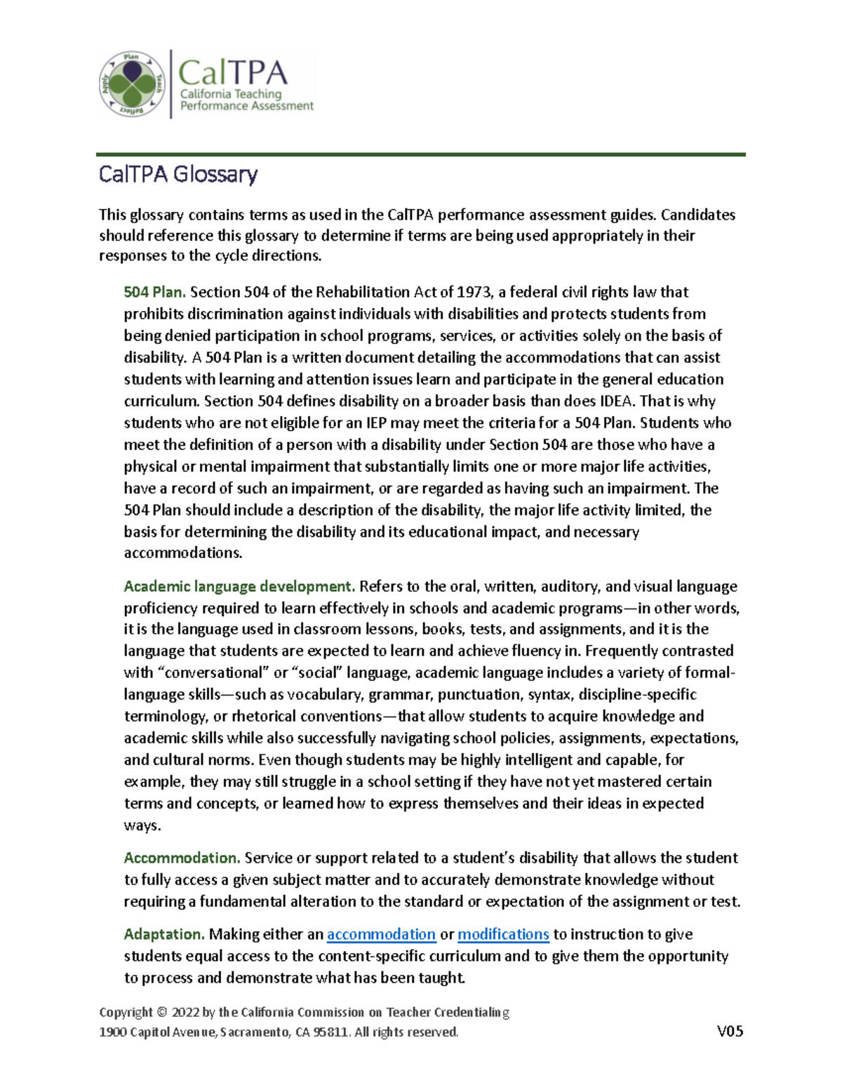 Cal TPA Glossary needed for the entire program Copyright © 2022 by