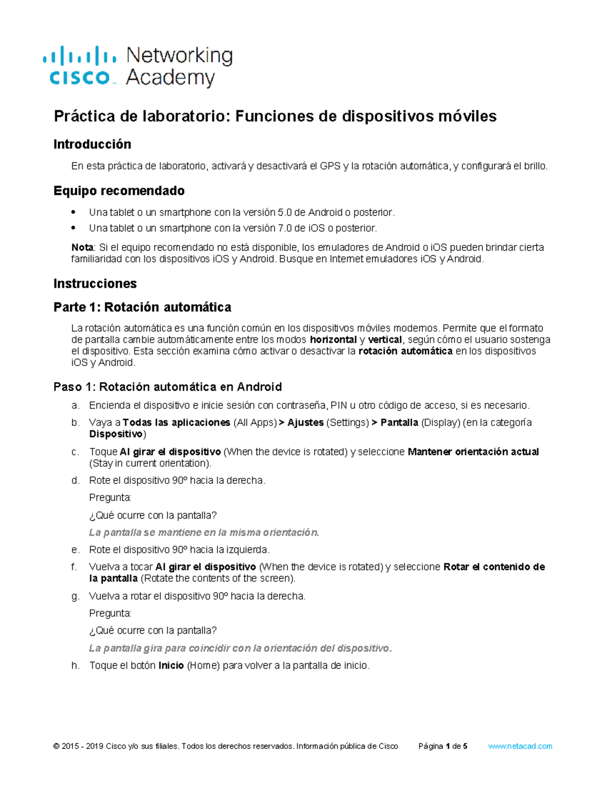 12.1.4.4 Lab - Mobile Device Features - Introducción En esta práctica ...