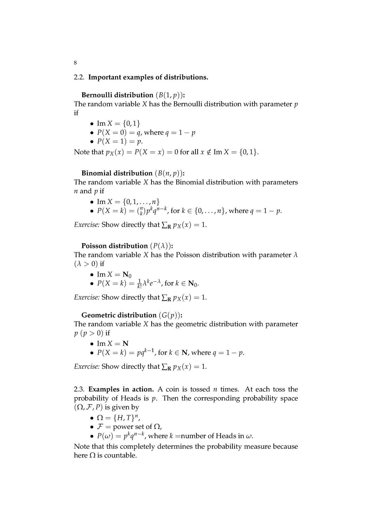 Mt23 Summary 4 8 2 2 Important Examples Of Distributions Bernoulli Distribution B 1 P The Studocu