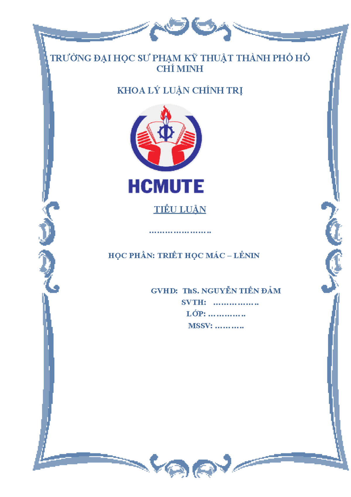 Bài Tiểu Luận Nhữ Lê Huy - huy - TRƯỜNG ĐẠI HỌC SƯ PHẠM KỸ THUẬT THÀNH ...