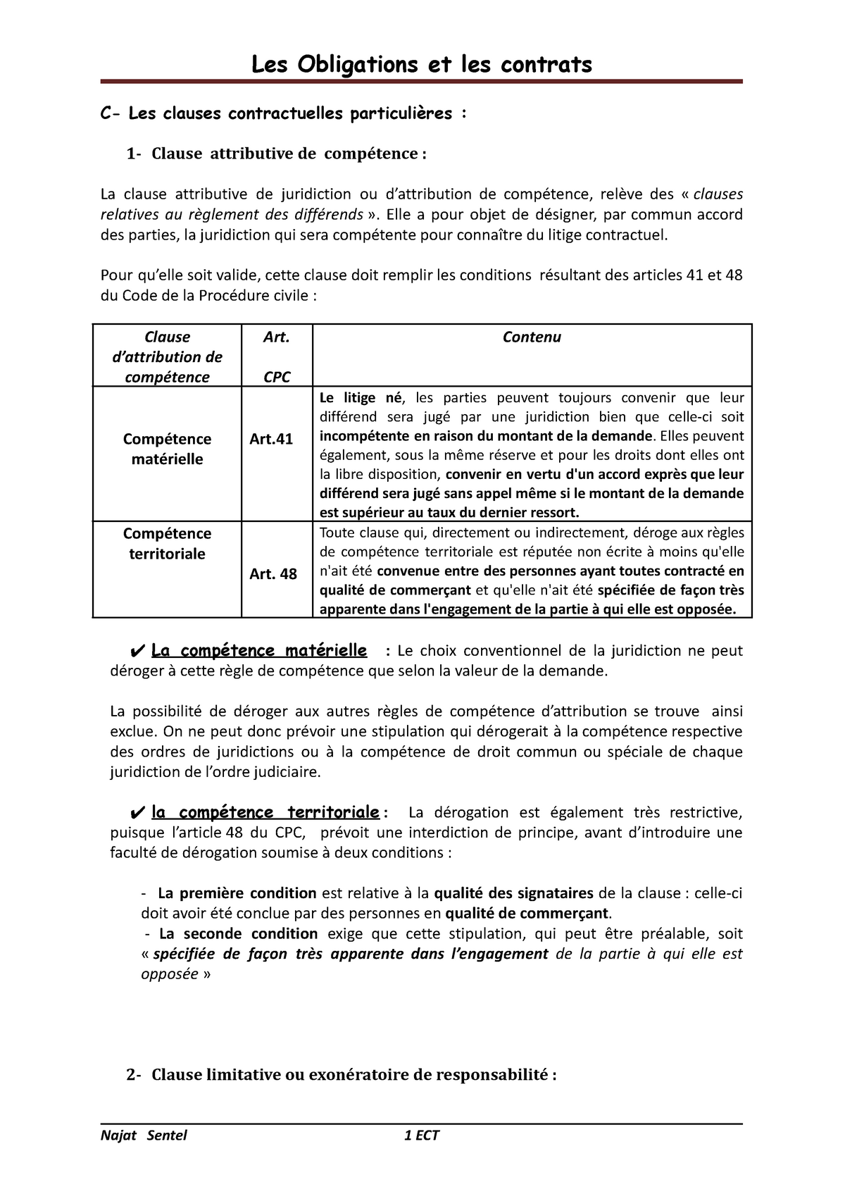 Clauses Contractuelles Particulières Et Responsabilité Contractuelle ...