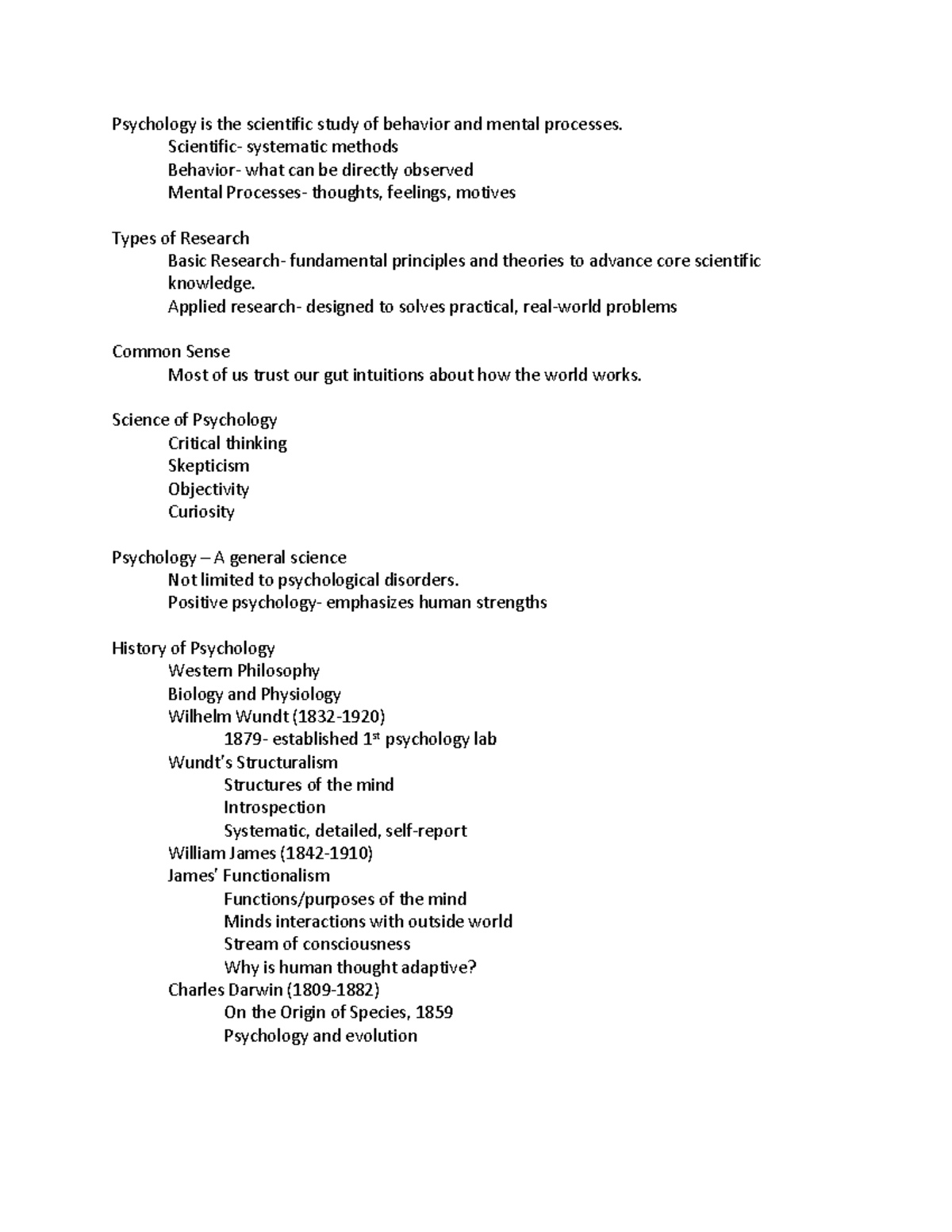 Chapter 1 Psych - Notes - Psychology Is The Scientific Study Of ...