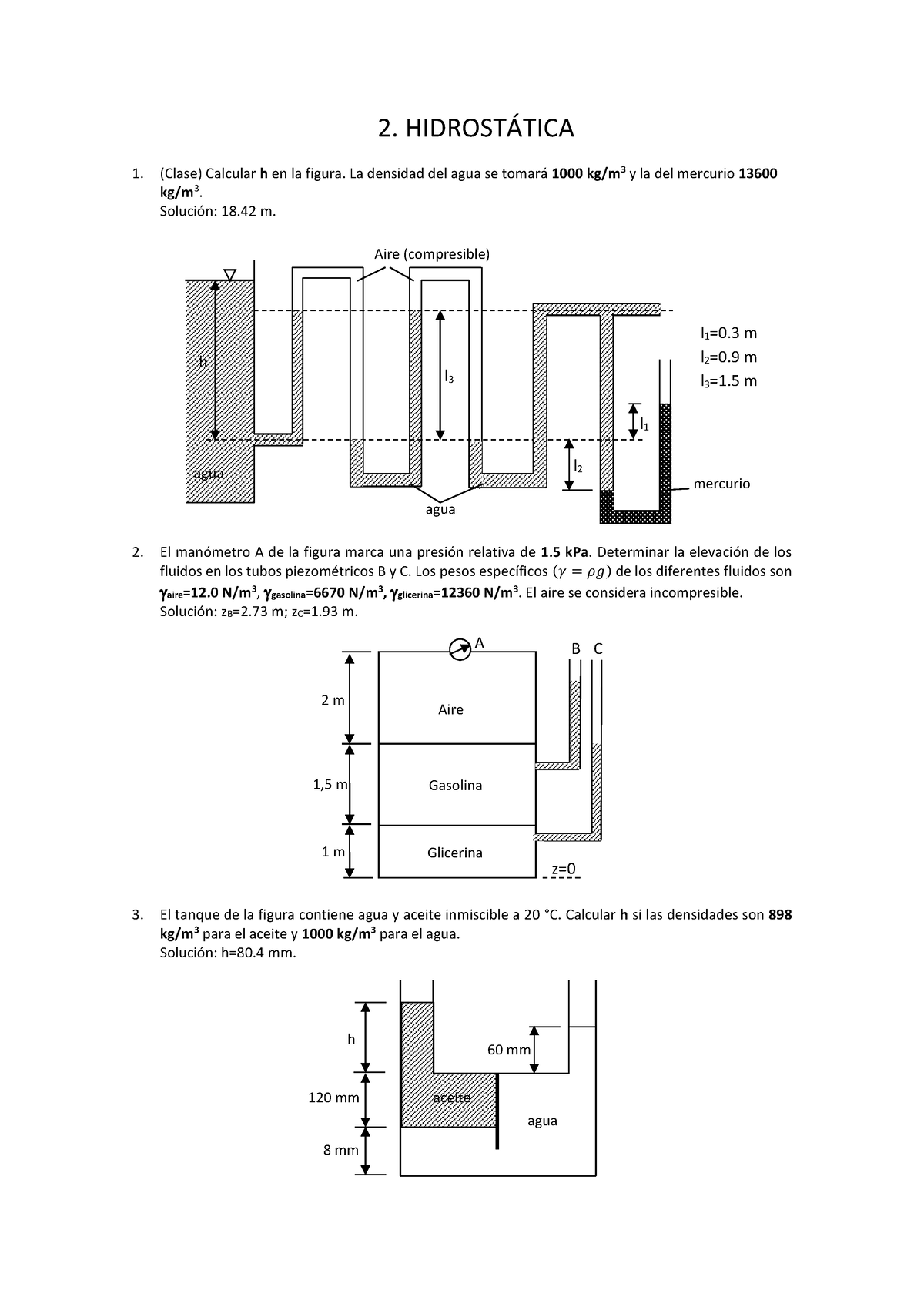 1. Enunciados (3) - Ejercicios Tema 2 - 2. HIDROST¡TICA (Clase ...