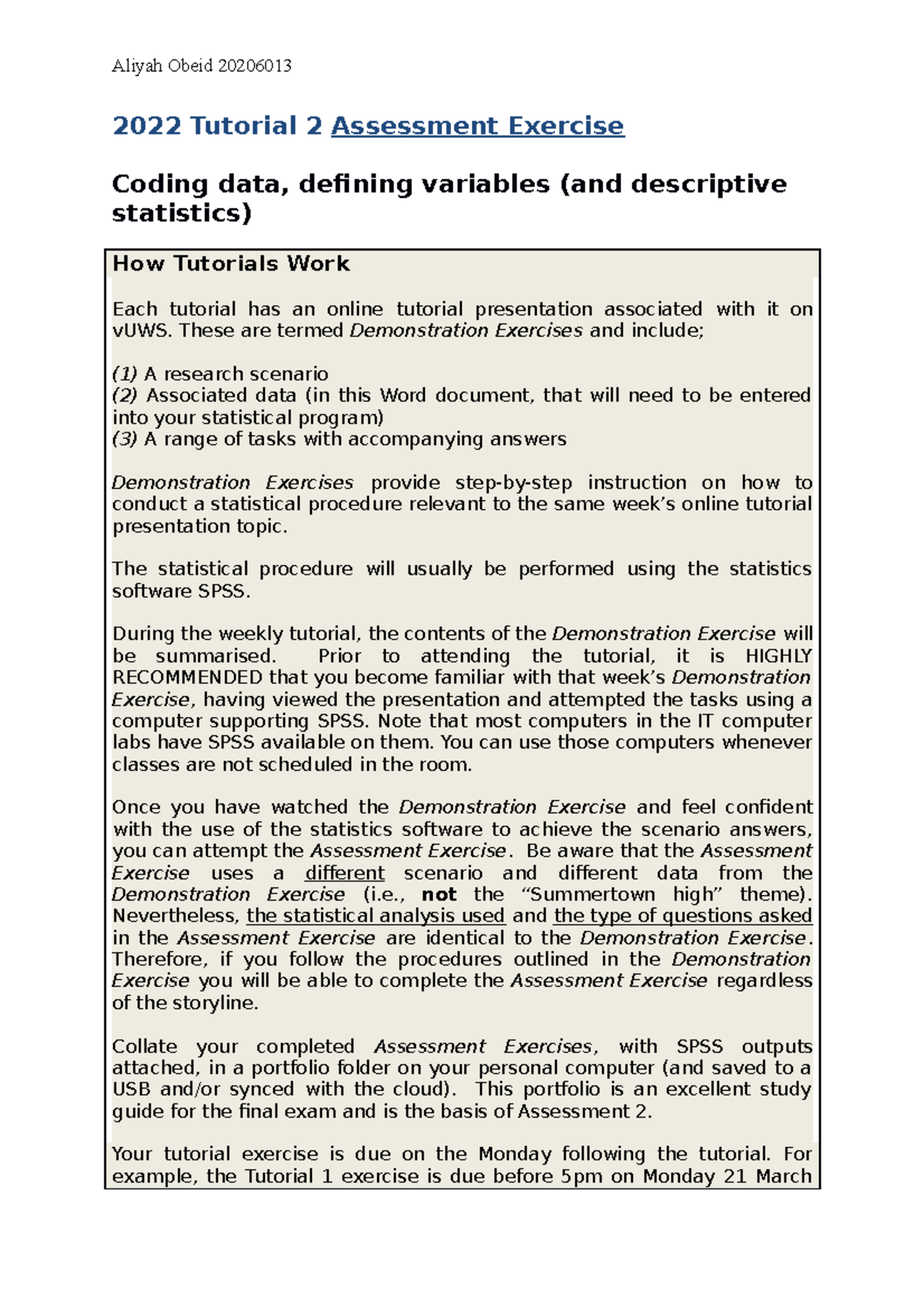 20206013 Tutorial 2 exercise - 2022 Tutorial 2 Assessment Exercise ...