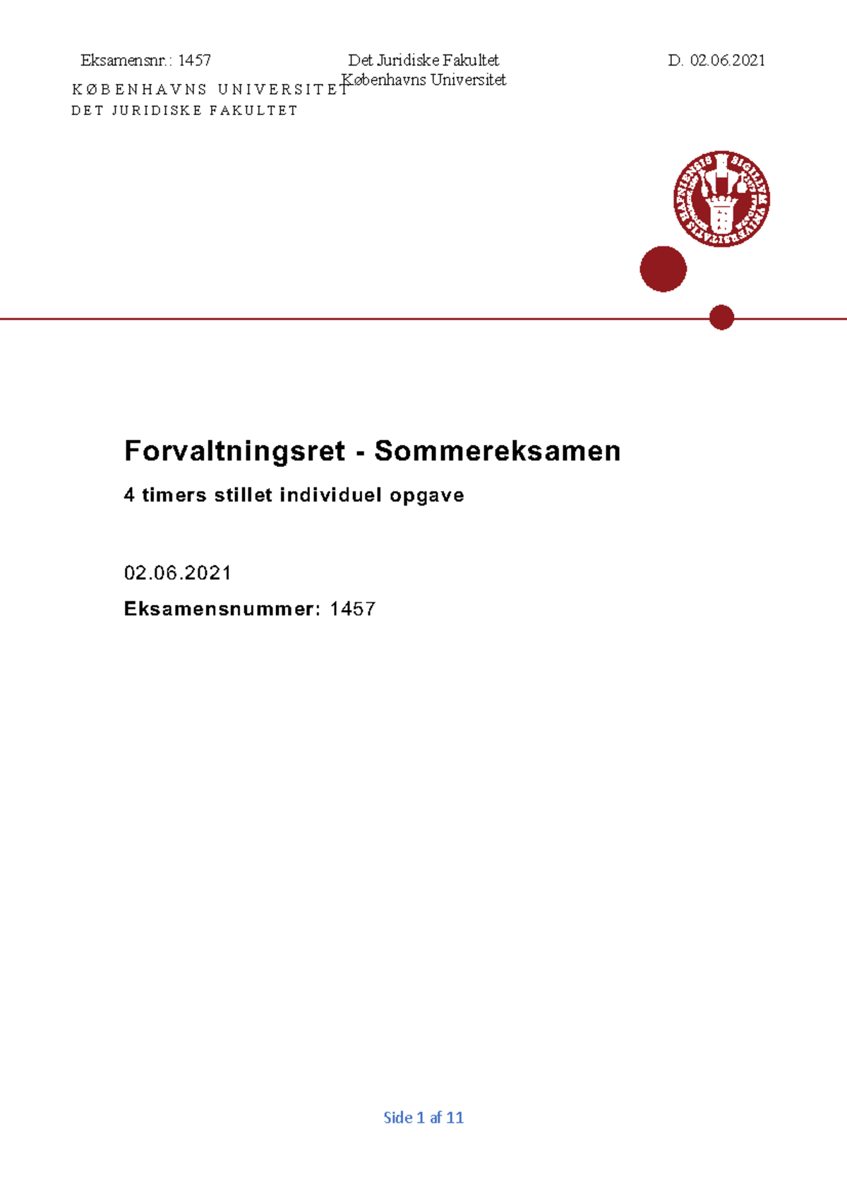 Forvaltningsret F21 Ordinær Eksamen - Københavns Universitet KØBENHAVNS ...