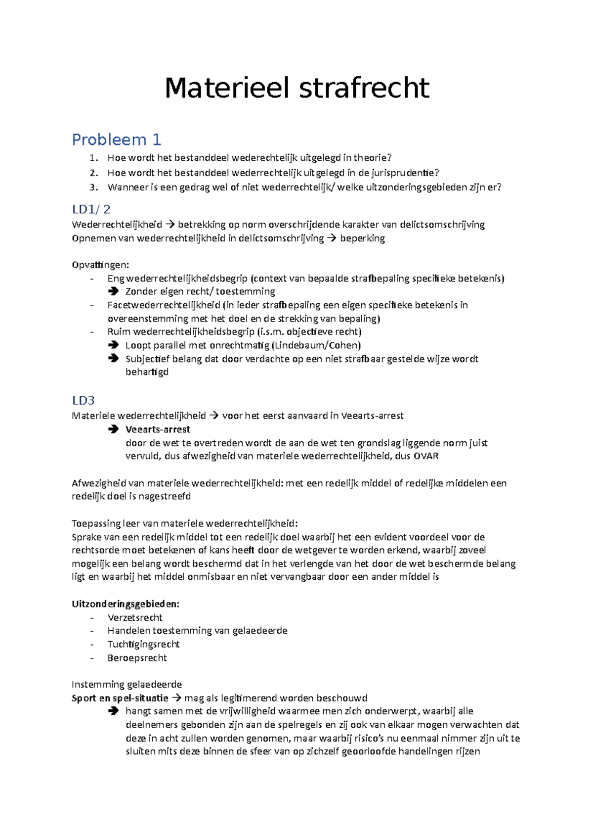 Materieel Strafrecht (problemen) - Materieel Strafrecht Probleem 1 Hoe ...