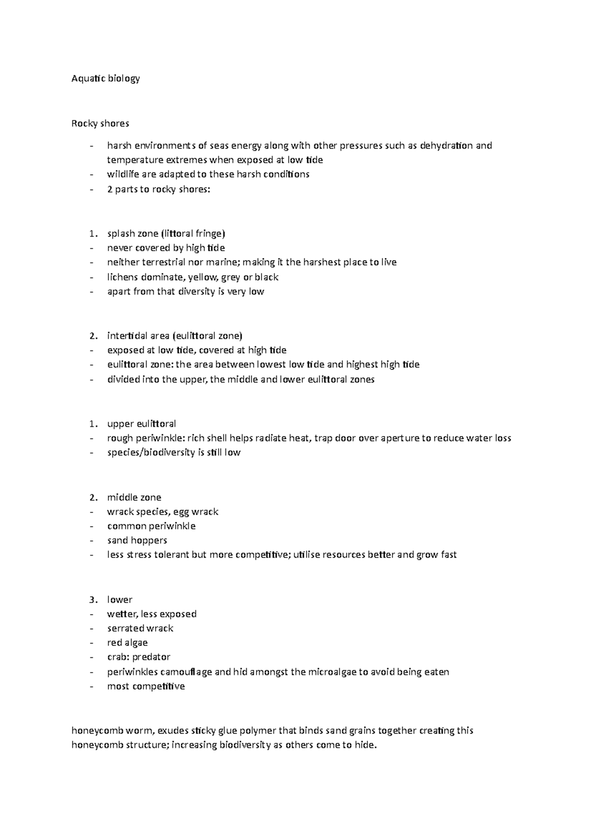 Aquatic biology lecture notes Aquatic biology Rocky shores harsh environments of seas energy
