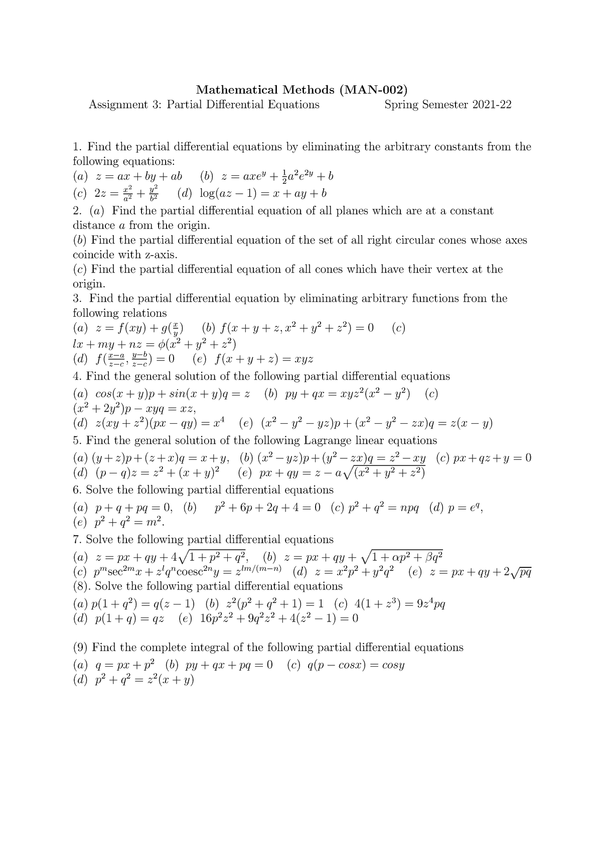 Tutorial Sheet 3 Mathematical Methods Man 002 Assignment 3 Partial Differential Equations Studocu