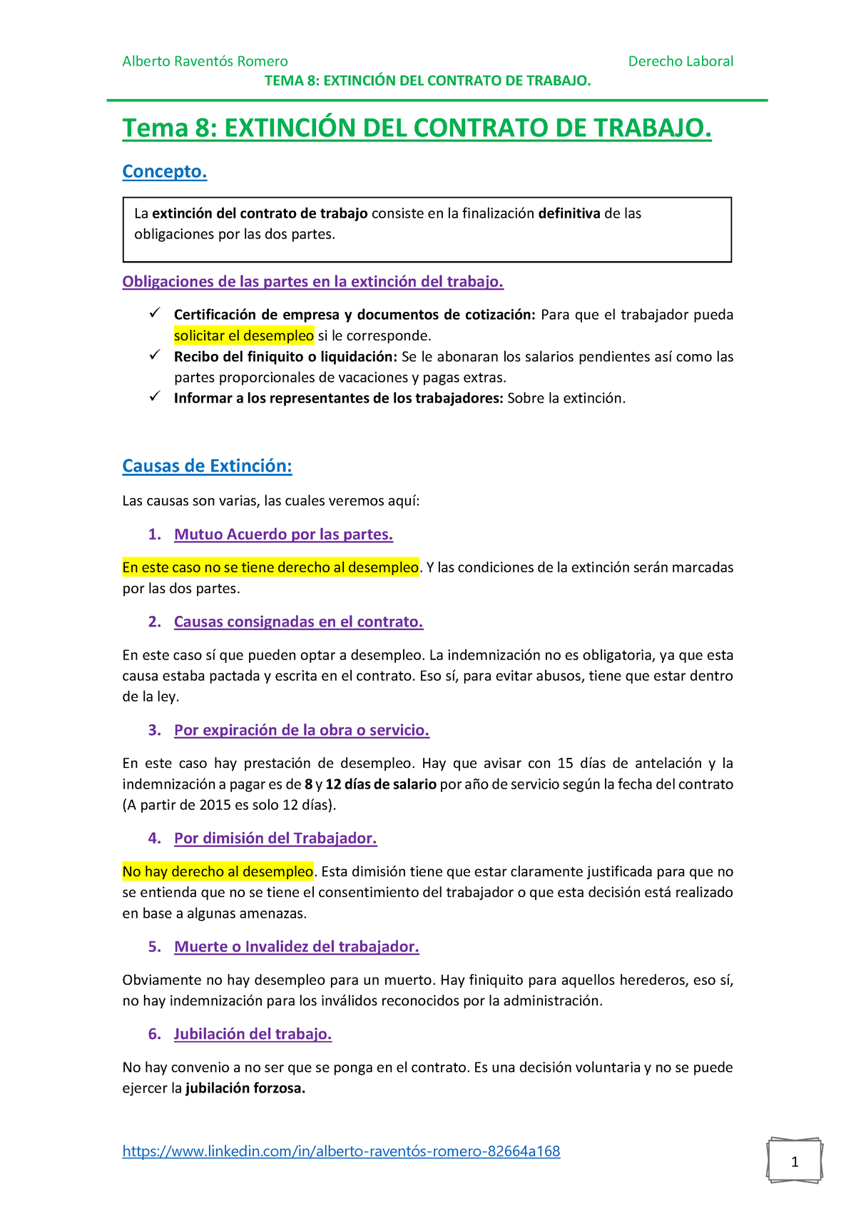 TEMA 8 - Apuntes Derecho - TEMA 8: EXTINCI”N DEL CONTRATO DE TRABAJO ...