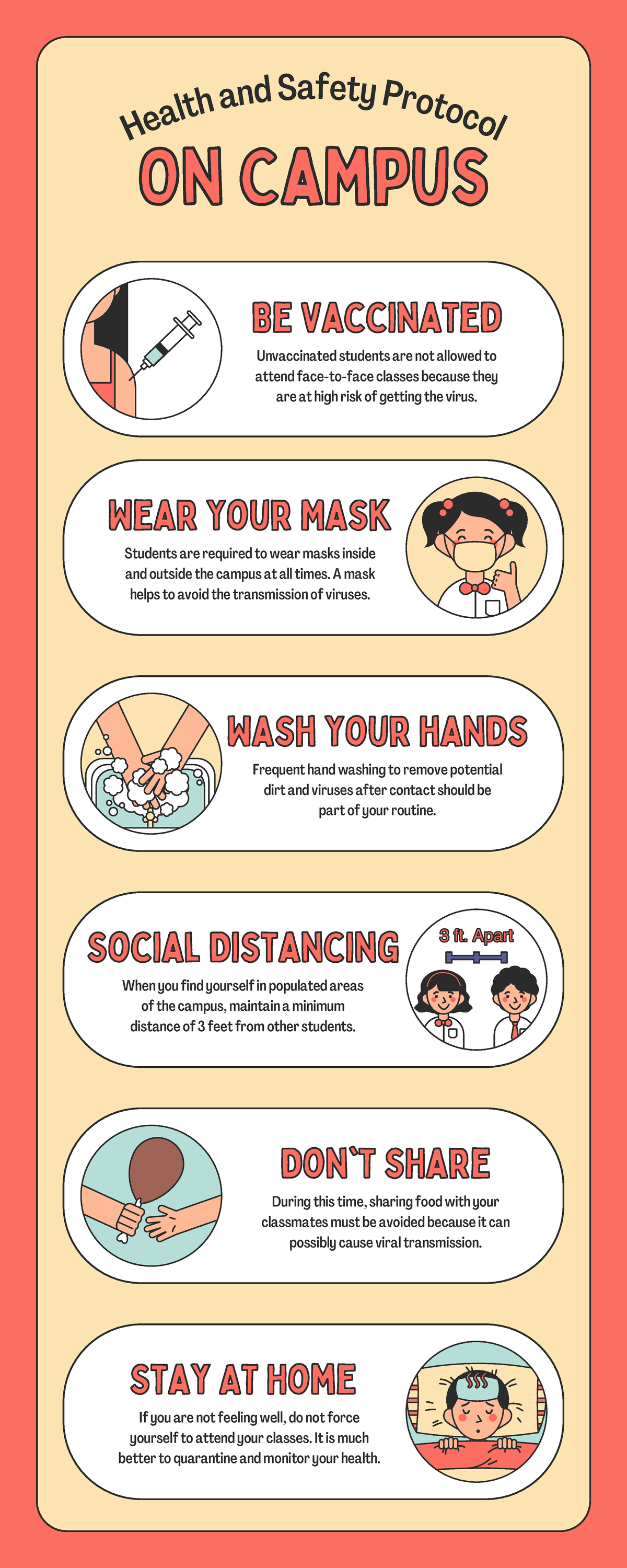 Beige White Orange Illustrated Health And Safety Protocol On Campus Infographic H E A L T H A