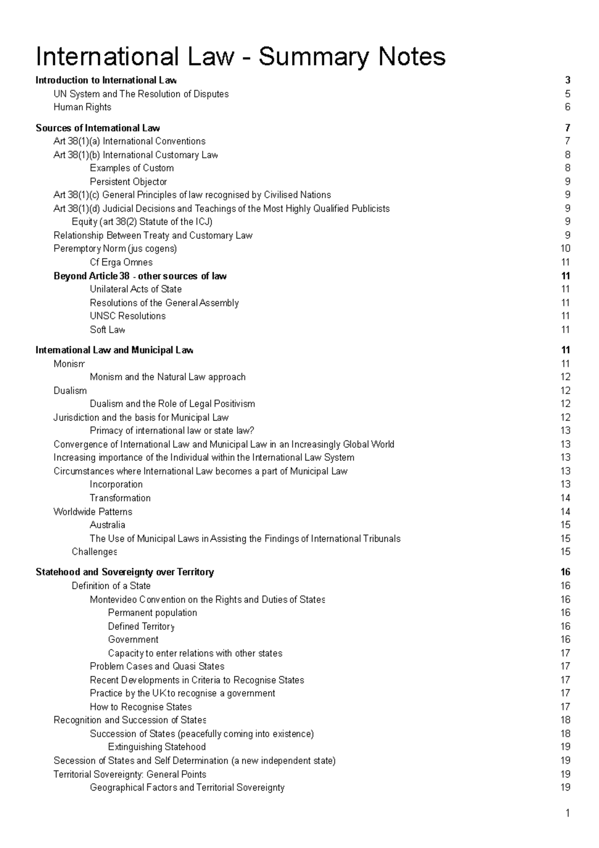 International Law - Summary Notes - International Law - Summary Notes ...