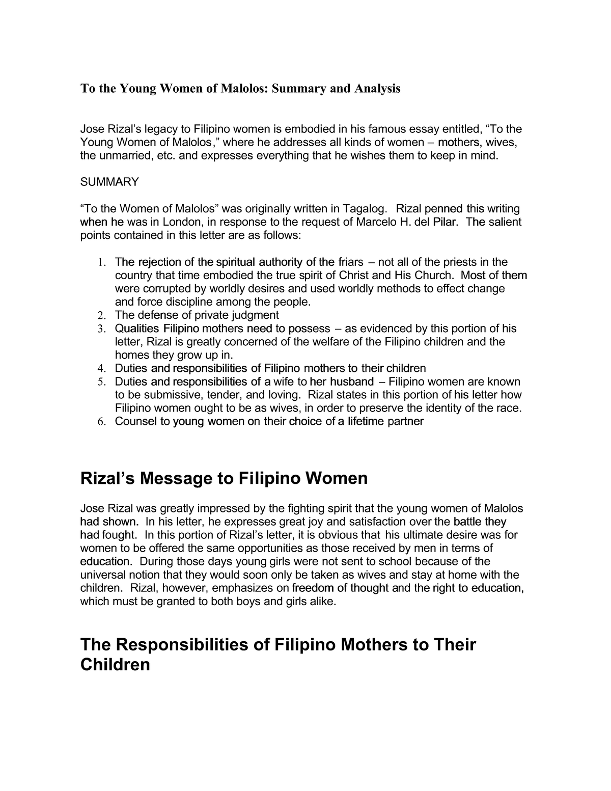 Letter To The Young Lady Of Malolos Summary Kupdf - Rizal's letter to the women of Malolos. It is important in