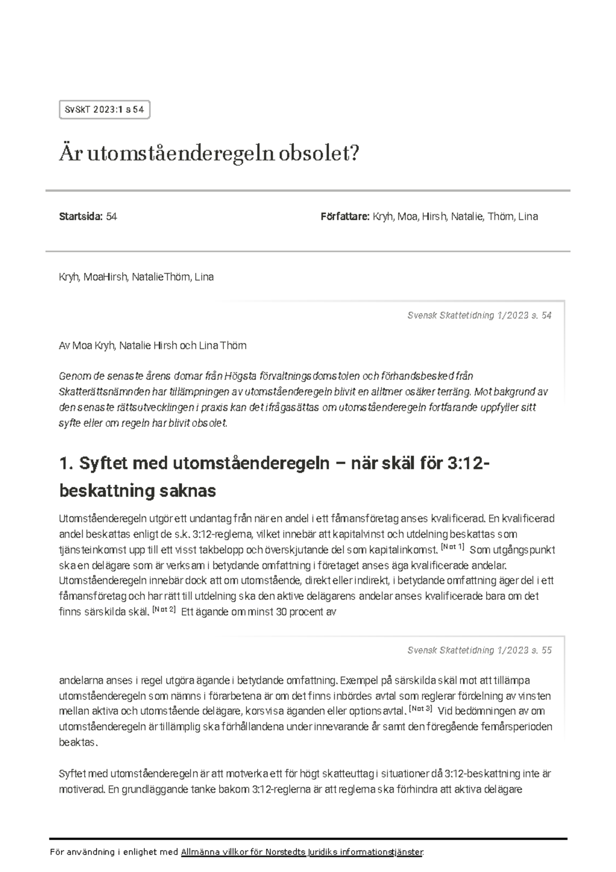 Är utomståenderegeln obsolet - SvSkT 2023:1 s 54 Är utomståenderegeln ...