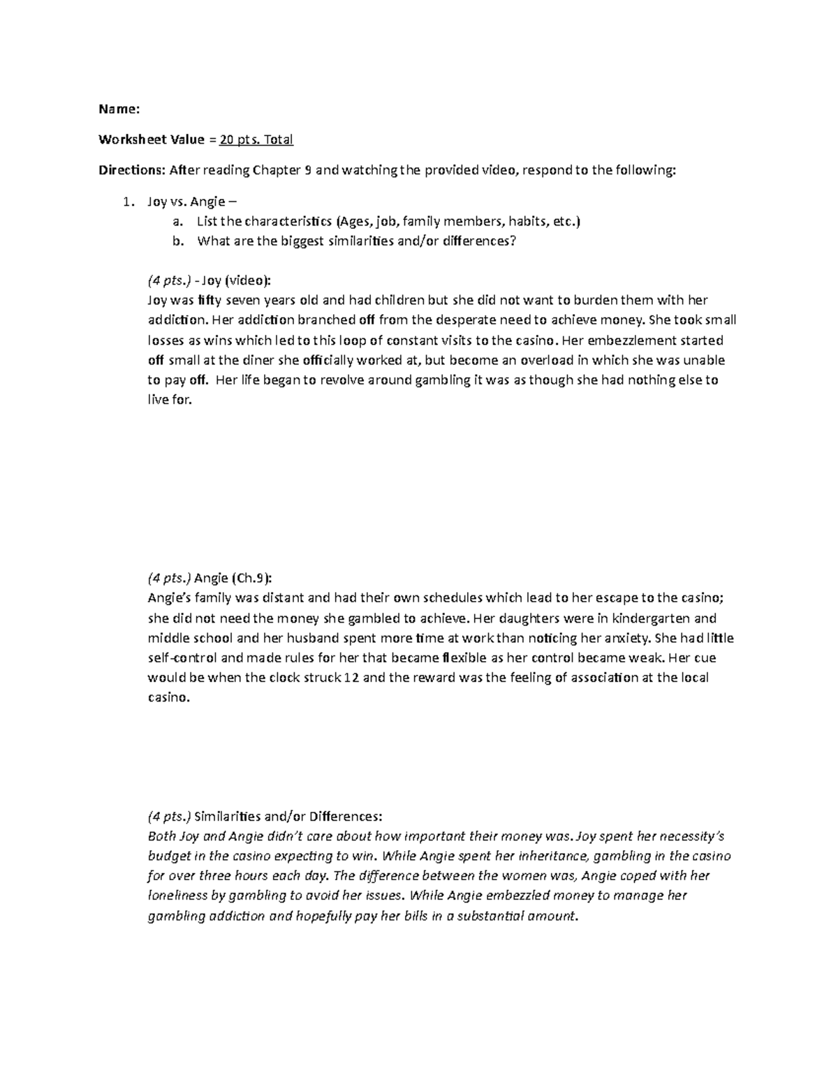 Angie vs. Joy.docx kh - english worksheet - Name: Worksheet Value = 20 ...